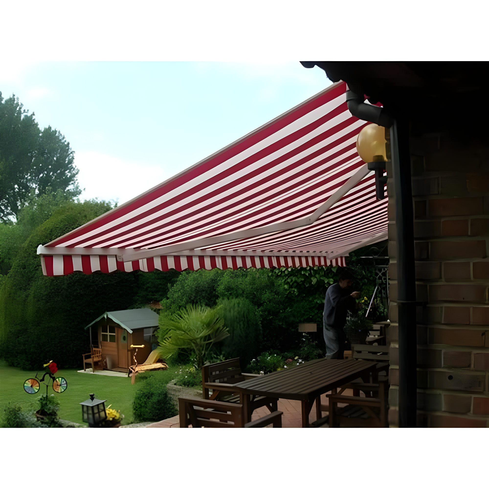 Motorized Retractable White Frame Patio Awning