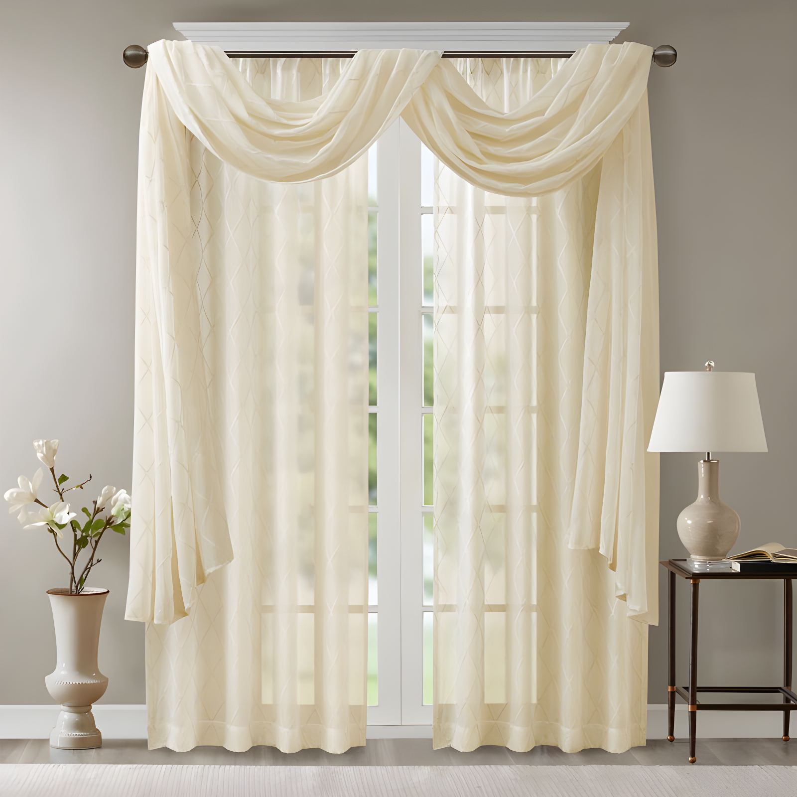Irina Solid Sheer Embroidered Window Scarf