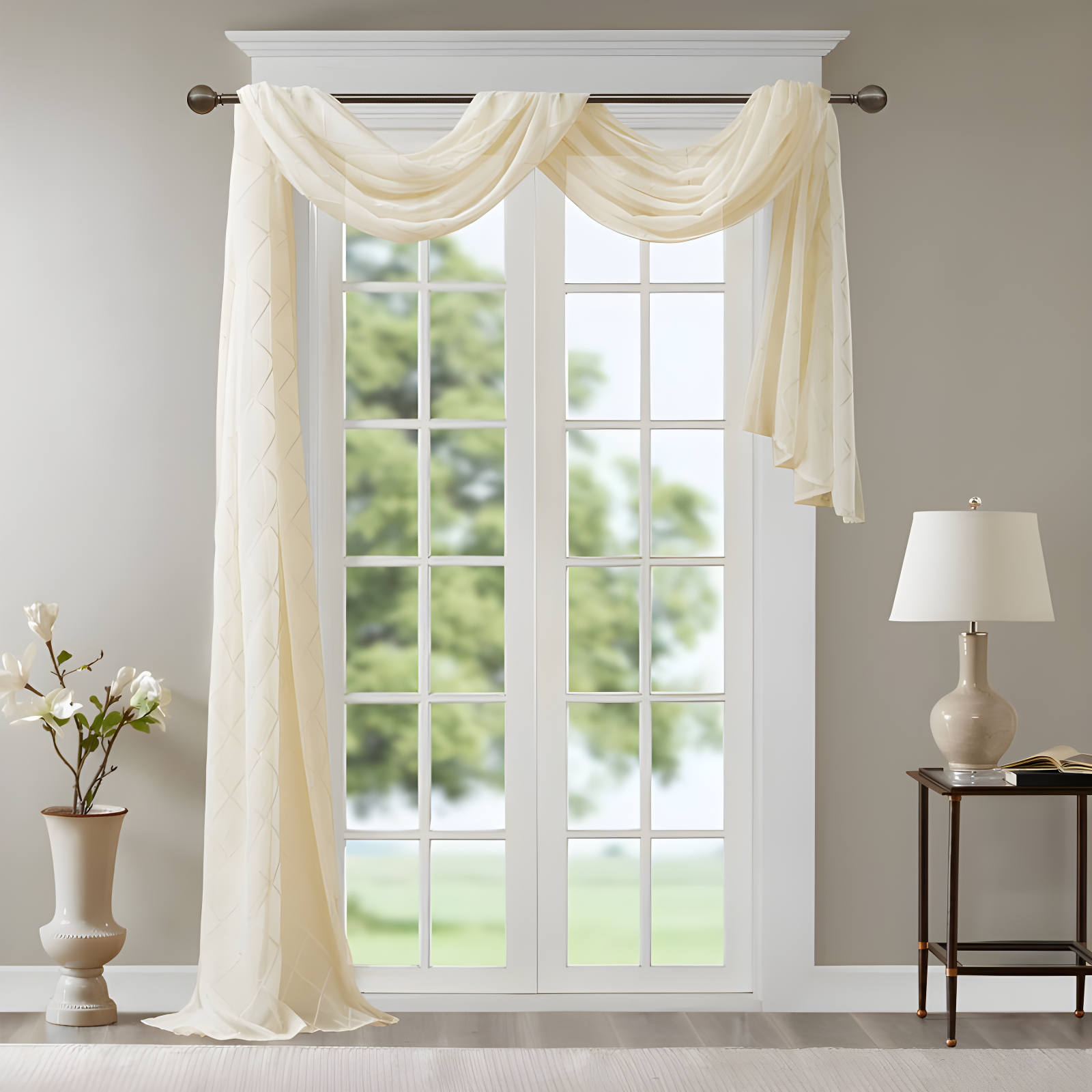 Irina Solid Sheer Embroidered Window Scarf