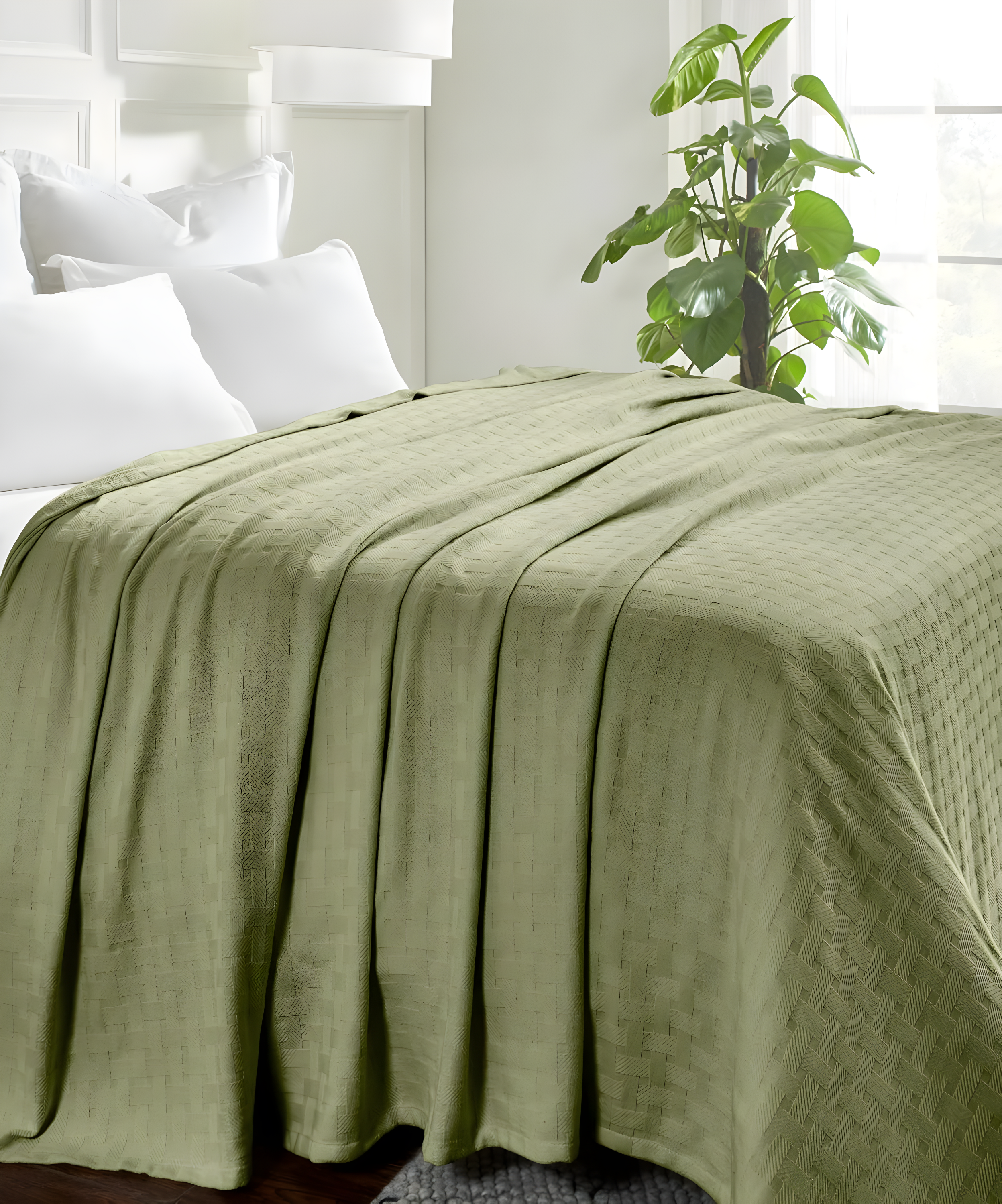 Superior Basketweave All-Season Cotton Blanket, King, Sage