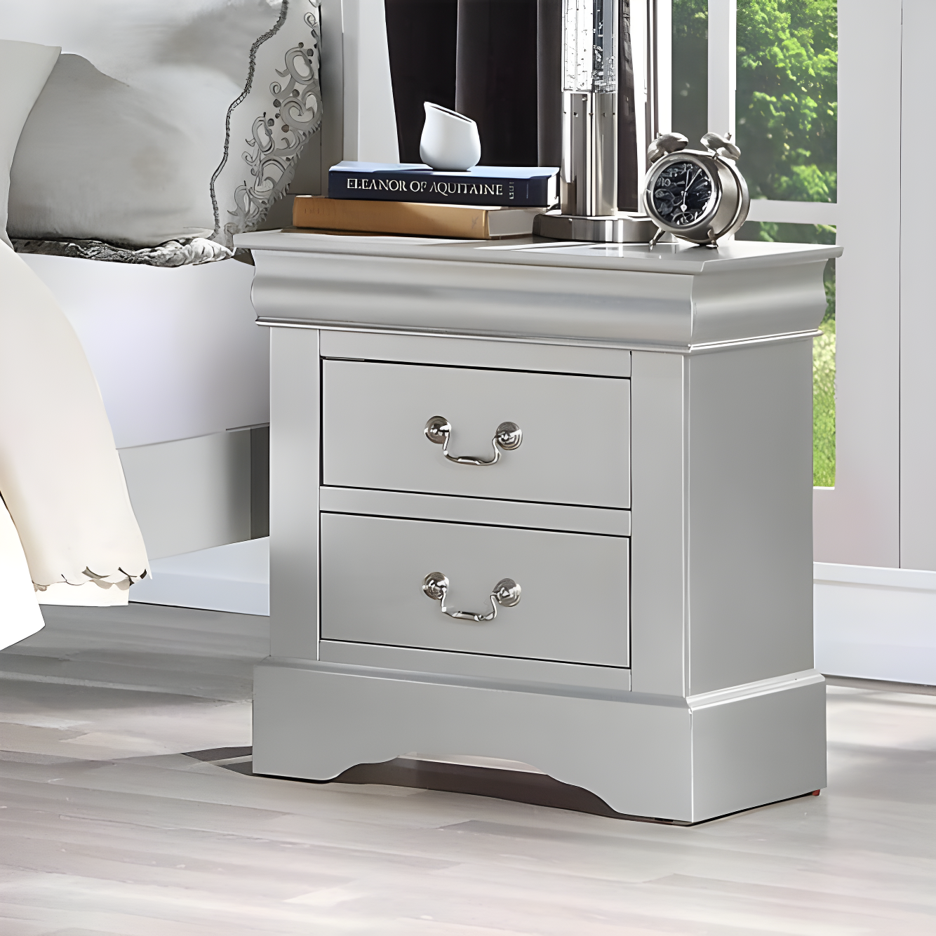 ACME Louis Philippe III Nightstand - Platinum - 24 x 22 x 16 in.