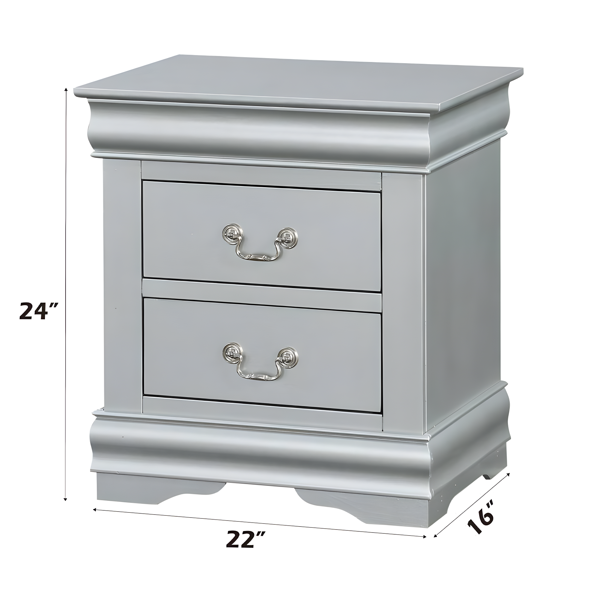ACME Louis Philippe III Nightstand - Platinum - 24 x 22 x 16 in.