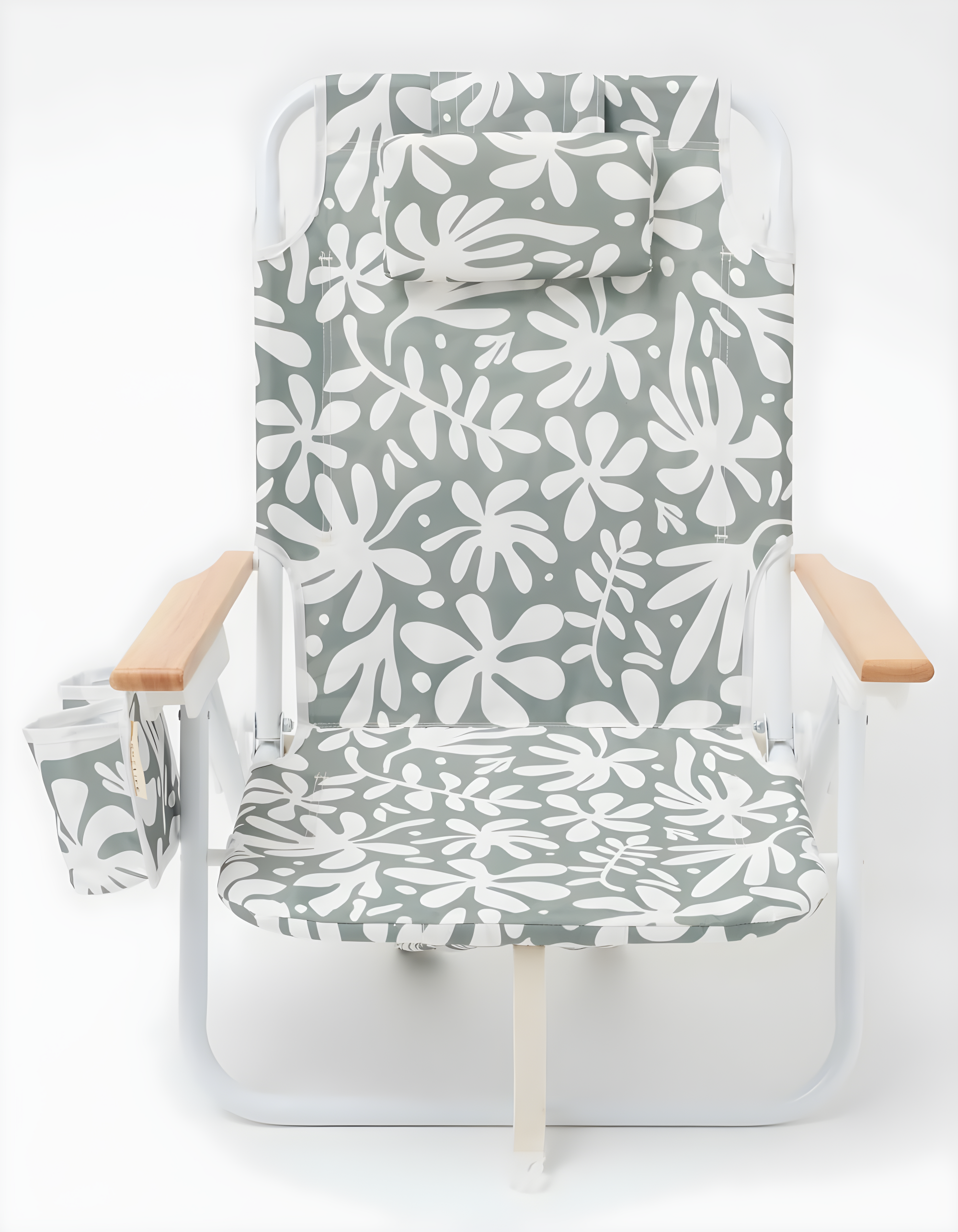 Sunnylife Reclining Beach Chair - The Vacay Olive. Converts from Backpack to Folding seat, with 5 Reclining Positions, Insulated Cooler Pocket and Adjustable Straps for Easy Carrying