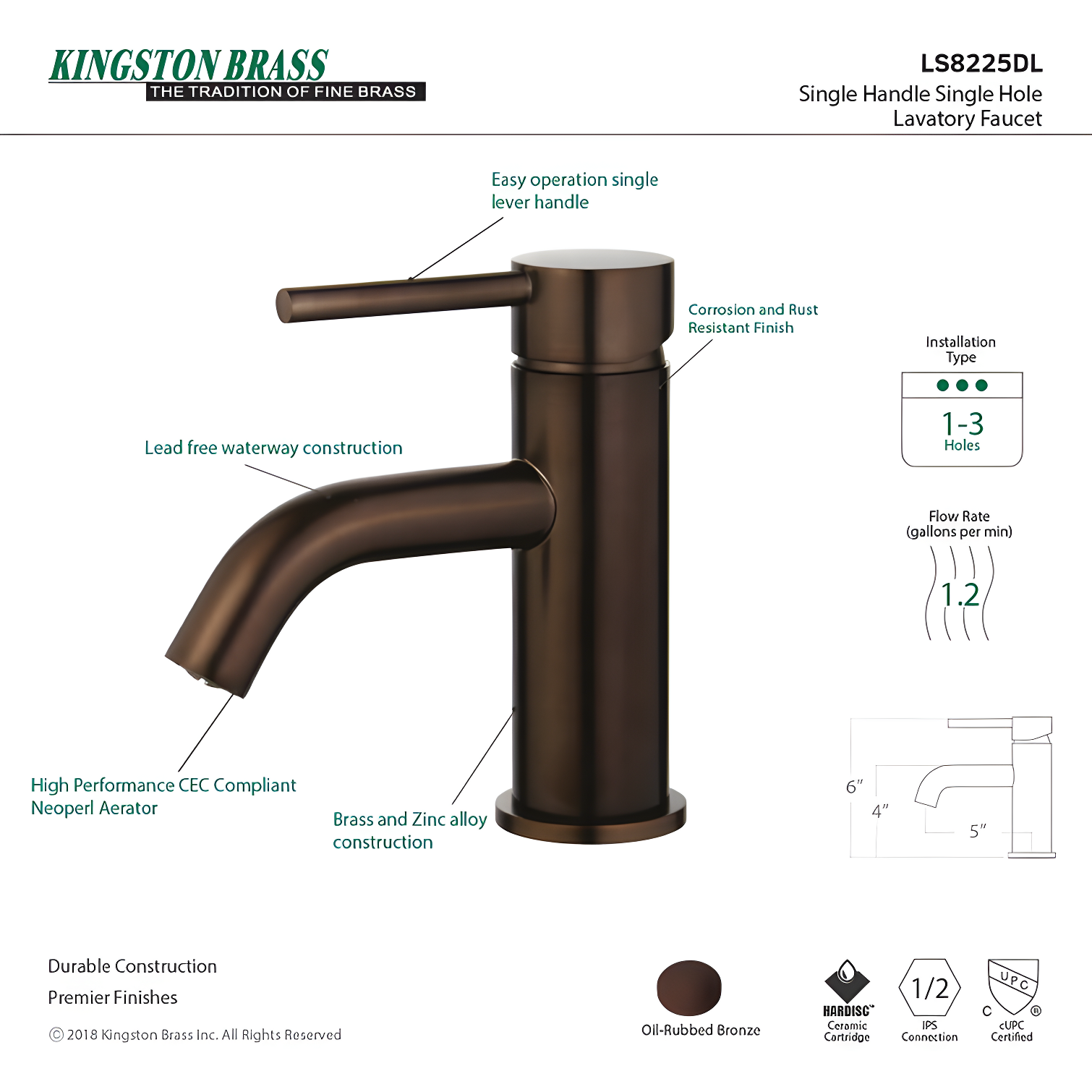 Kingston Brass Concord Single-Handle 1-Hole Deck Mount Bathroom Faucet with Push Pop-Up