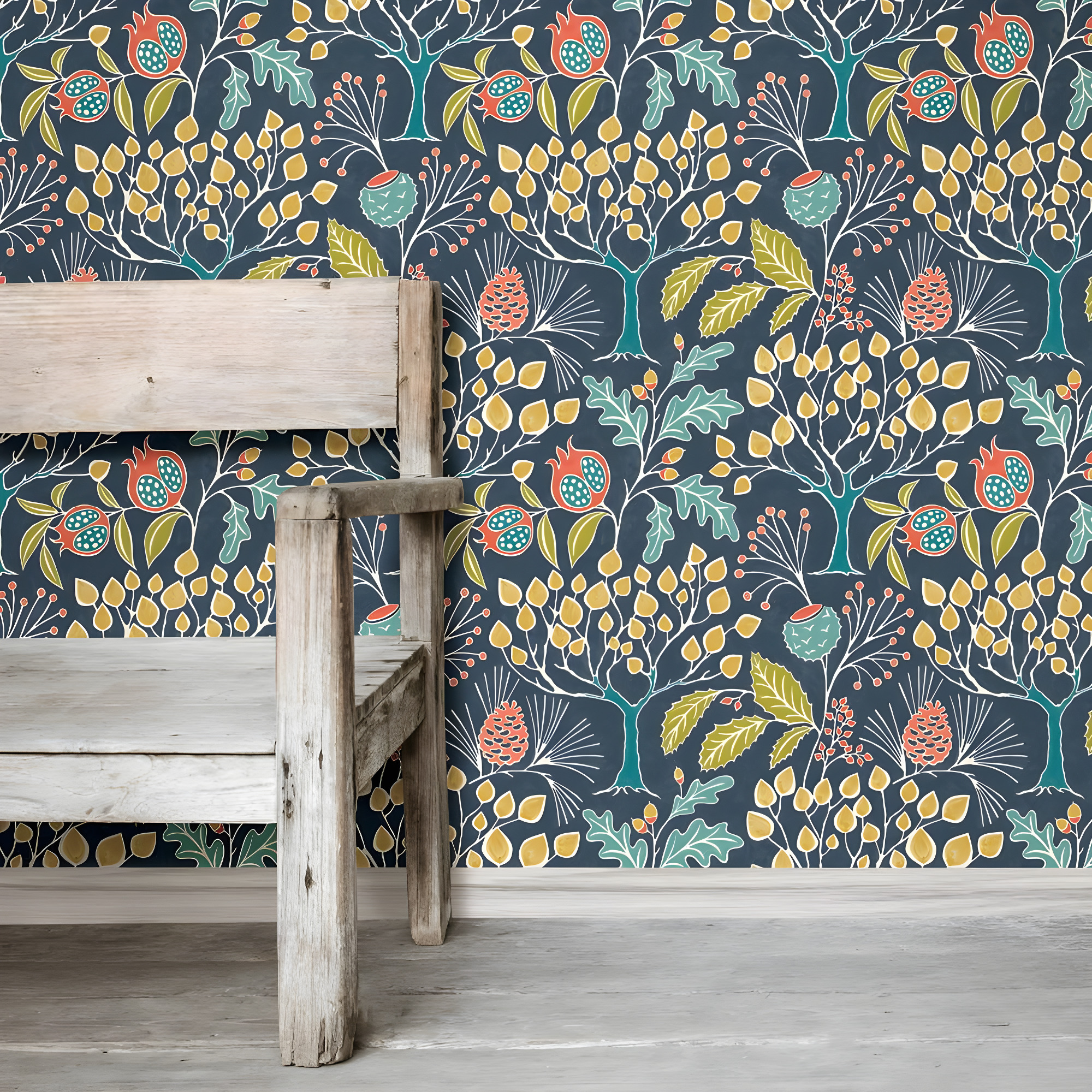 NuWallpaper Groovy Garden Navy Vinyl Peel And Stick Wallpaper, 216-in by 20.5-in, 30.75 Sq. ft. 1 count