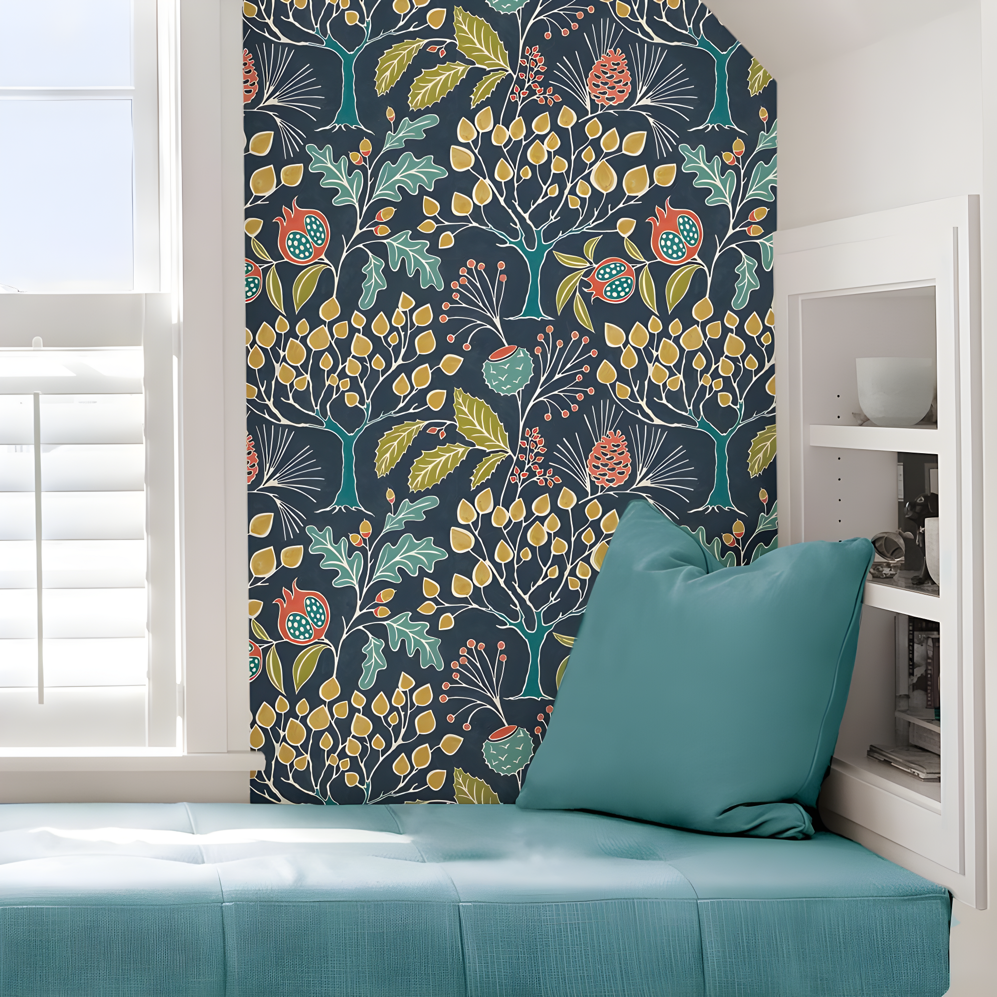 NuWallpaper Groovy Garden Navy Vinyl Peel And Stick Wallpaper, 216-in by 20.5-in, 30.75 Sq. ft. 1 count