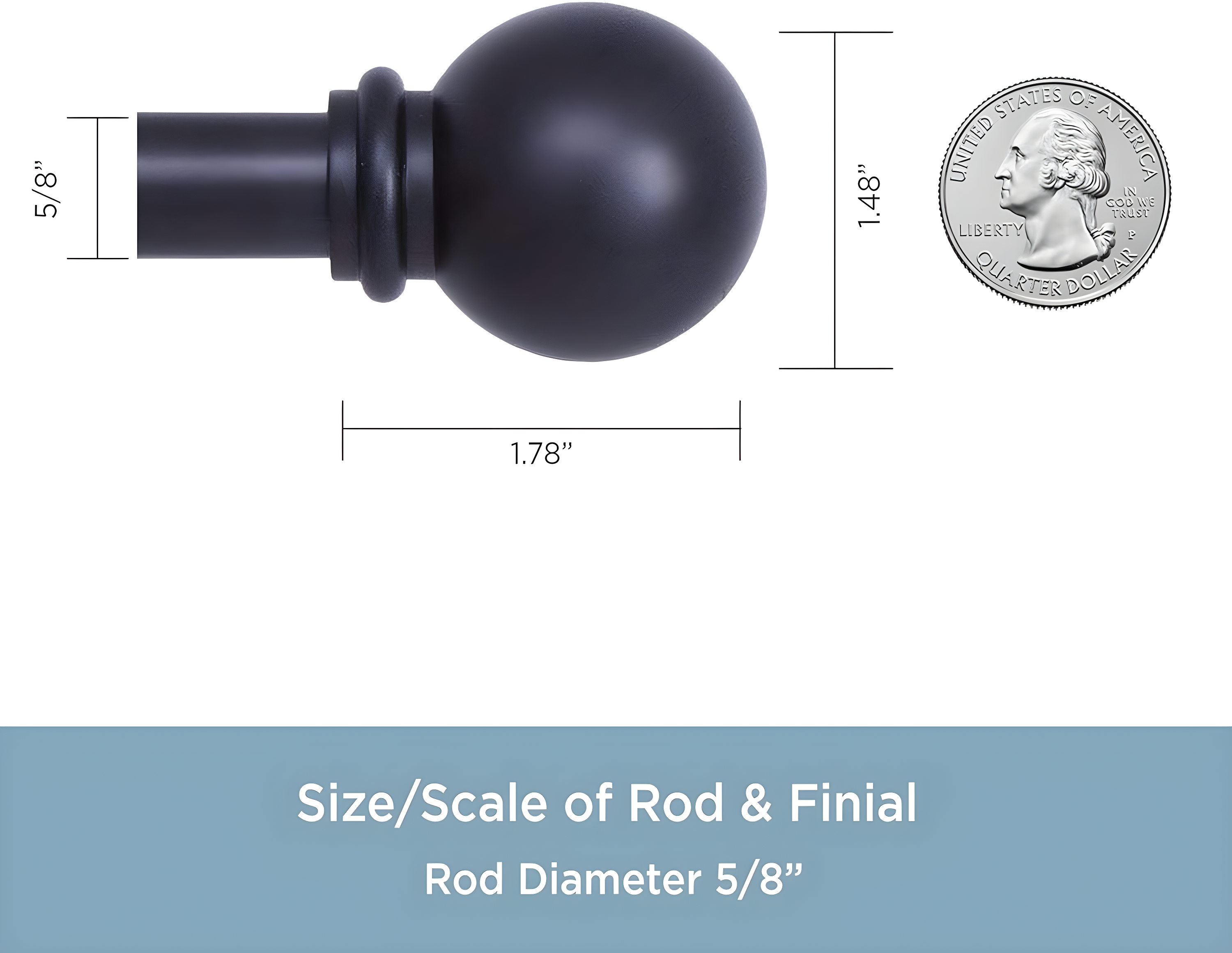 Kenney Chelsea 5/8" Matte Black Single Curtain Rod, 28-48", Black