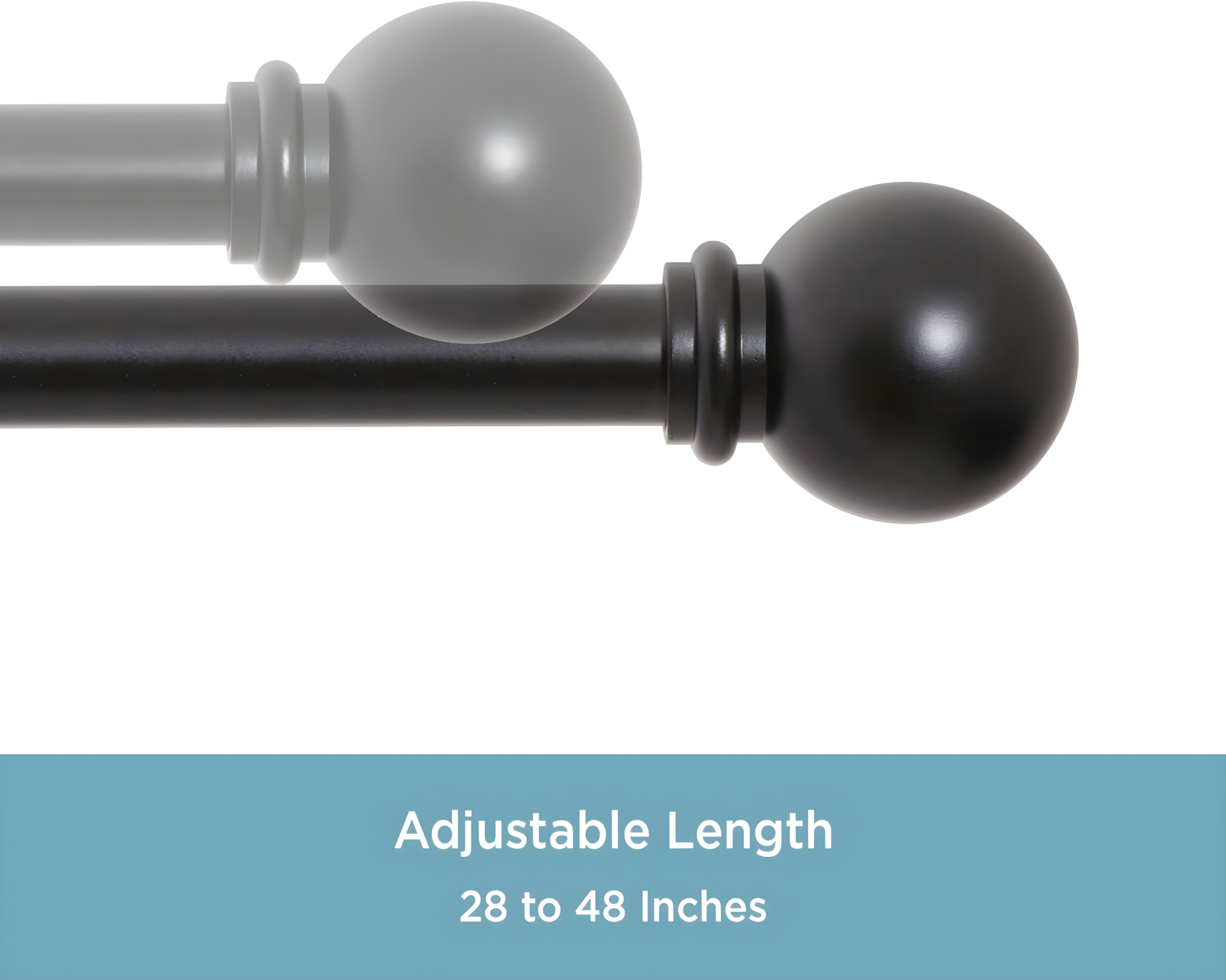 Kenney Chelsea 5/8" Matte Black Single Curtain Rod, 28-48", Black