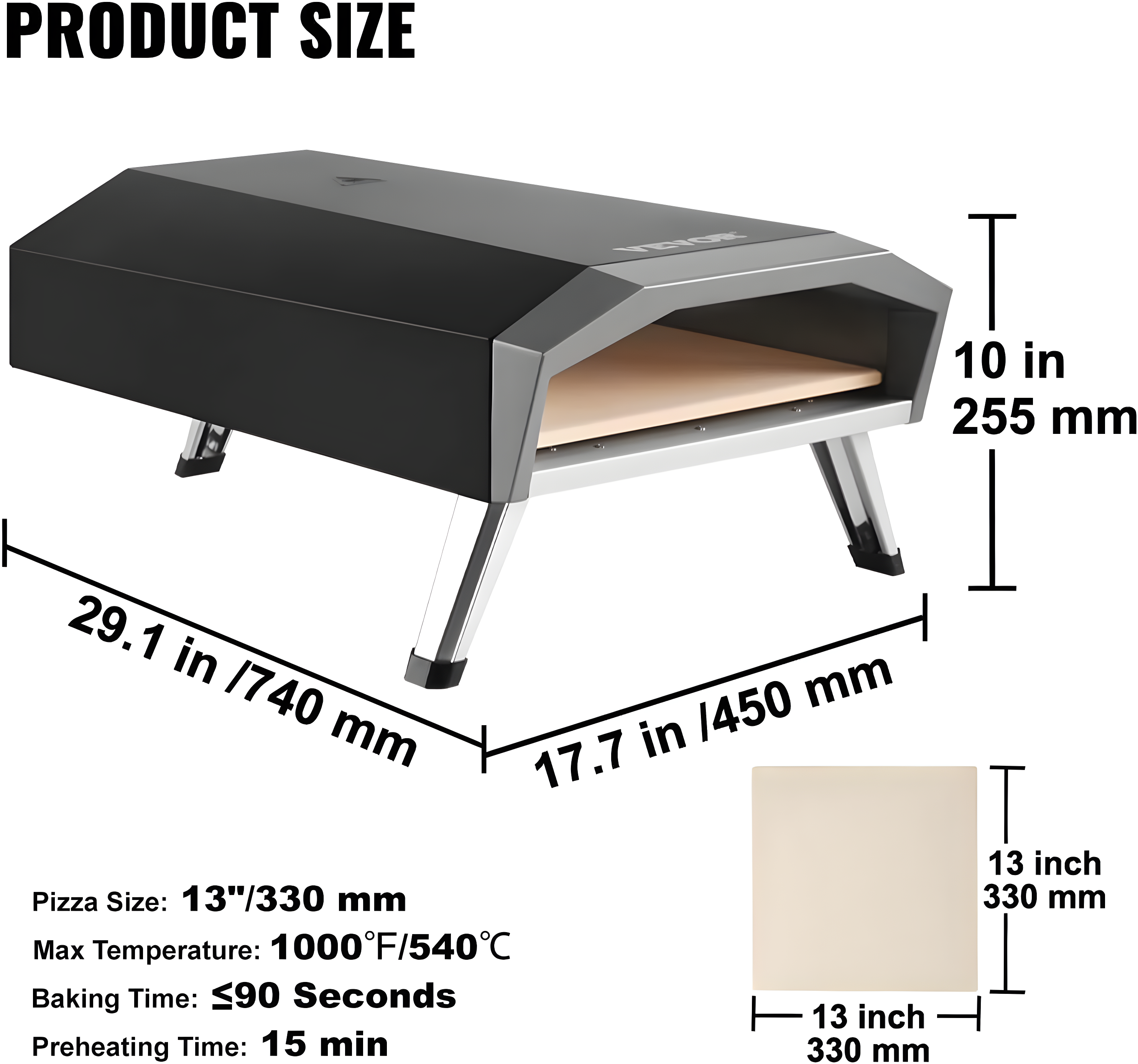 Choco Moon 13" Portable Gas Pizza Oven, Outdoor Propane Pizza Maker with Stainless Steel Construction & Pizza Stone, Perfect for BBQ Camping & Picnics, CSA Certified, Black