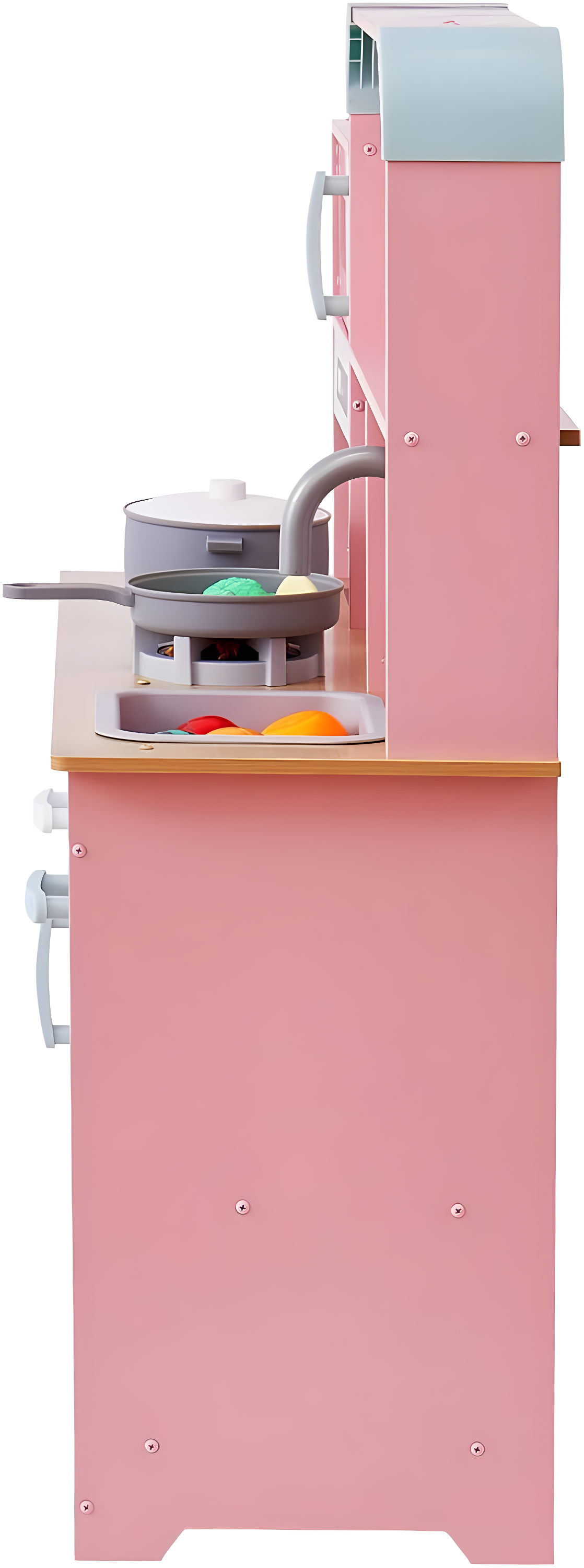 VEVOR Play Kitchen for Kids, Wooden Toy Kitchen Set with Lights and Sounds, Toddler Kitchen with Ice Maker, Oven, Sink, Microwaves, Fridge and Utensil and Fruit Accessory for Toddlers ages 3-8, Pink