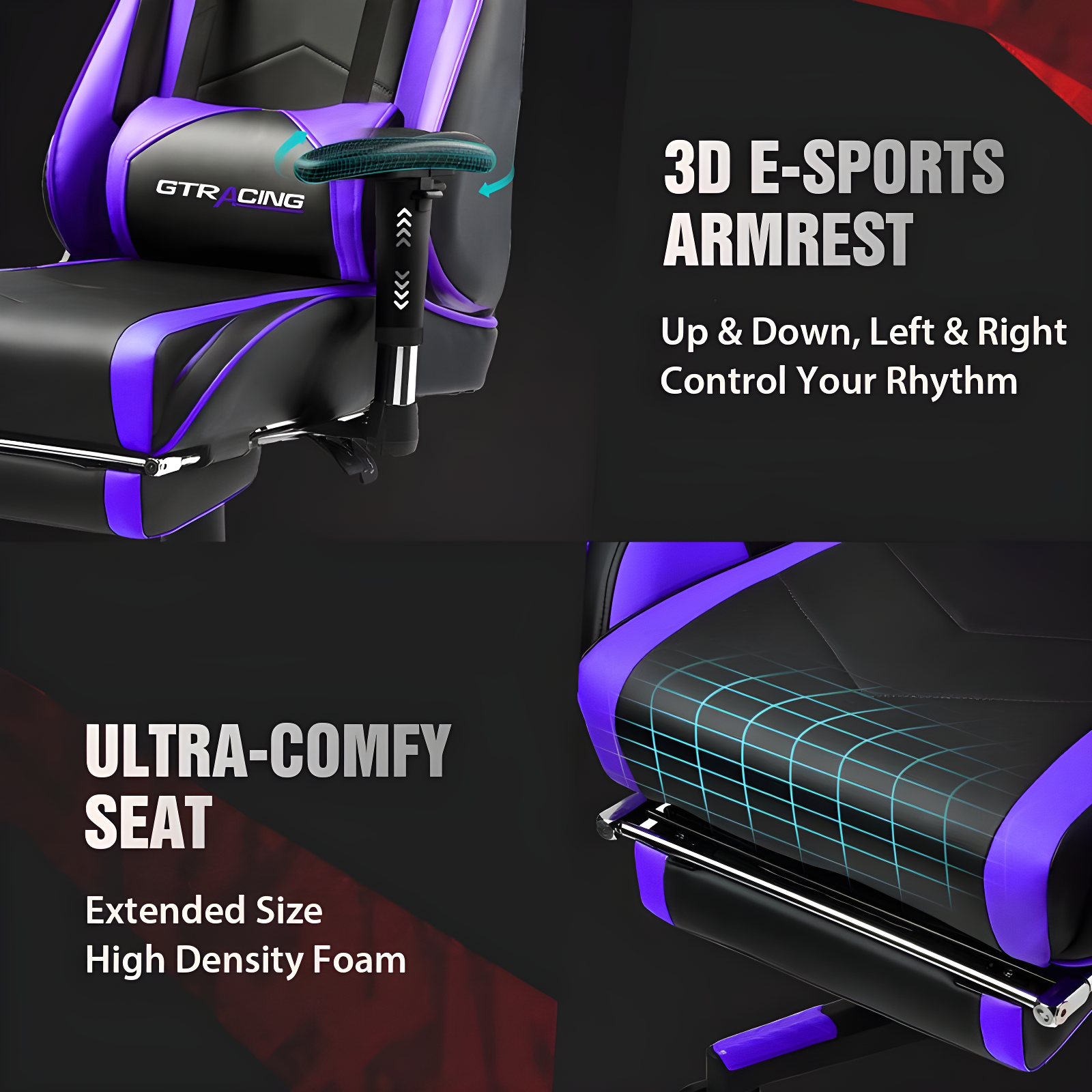 GTRACING Gaming Chair Office Chair PU Leather with Footrest & Adjustable Headrest, PURPLE