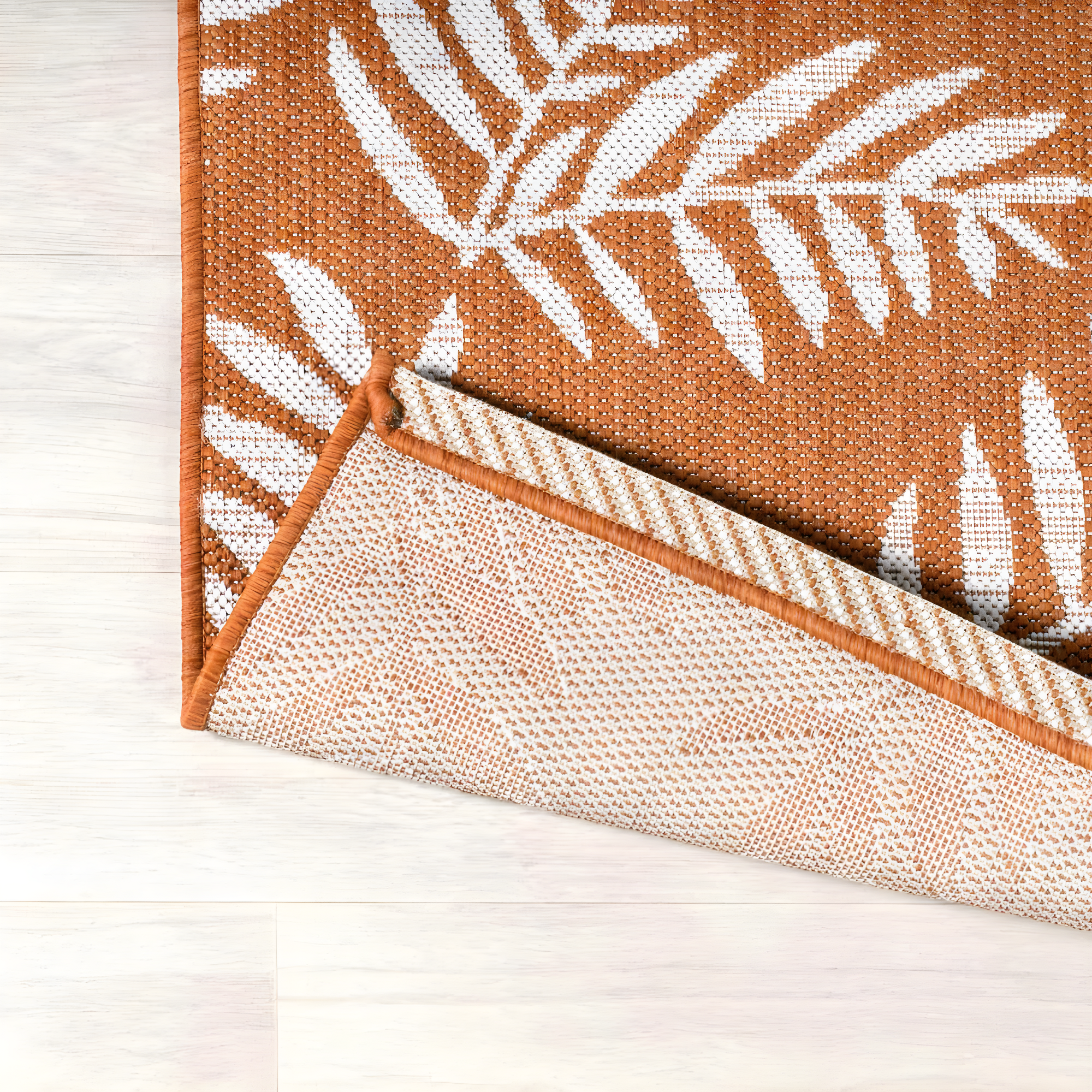 2' x 8' Nevis Palm Frond Indoor/Outdoor Runner Rug, Orange/Cream - JONATHAN Y
