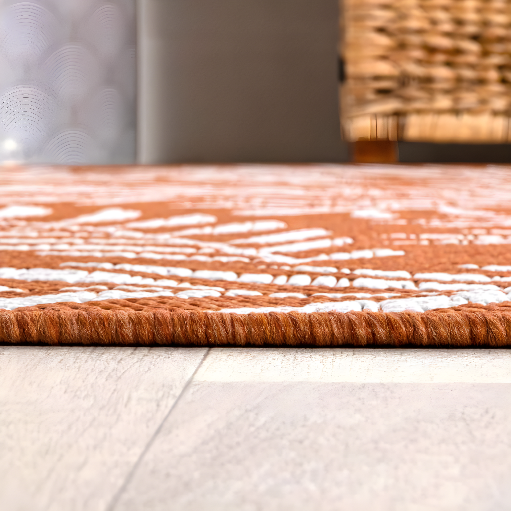 2' x 8' Nevis Palm Frond Indoor/Outdoor Runner Rug, Orange/Cream - JONATHAN Y