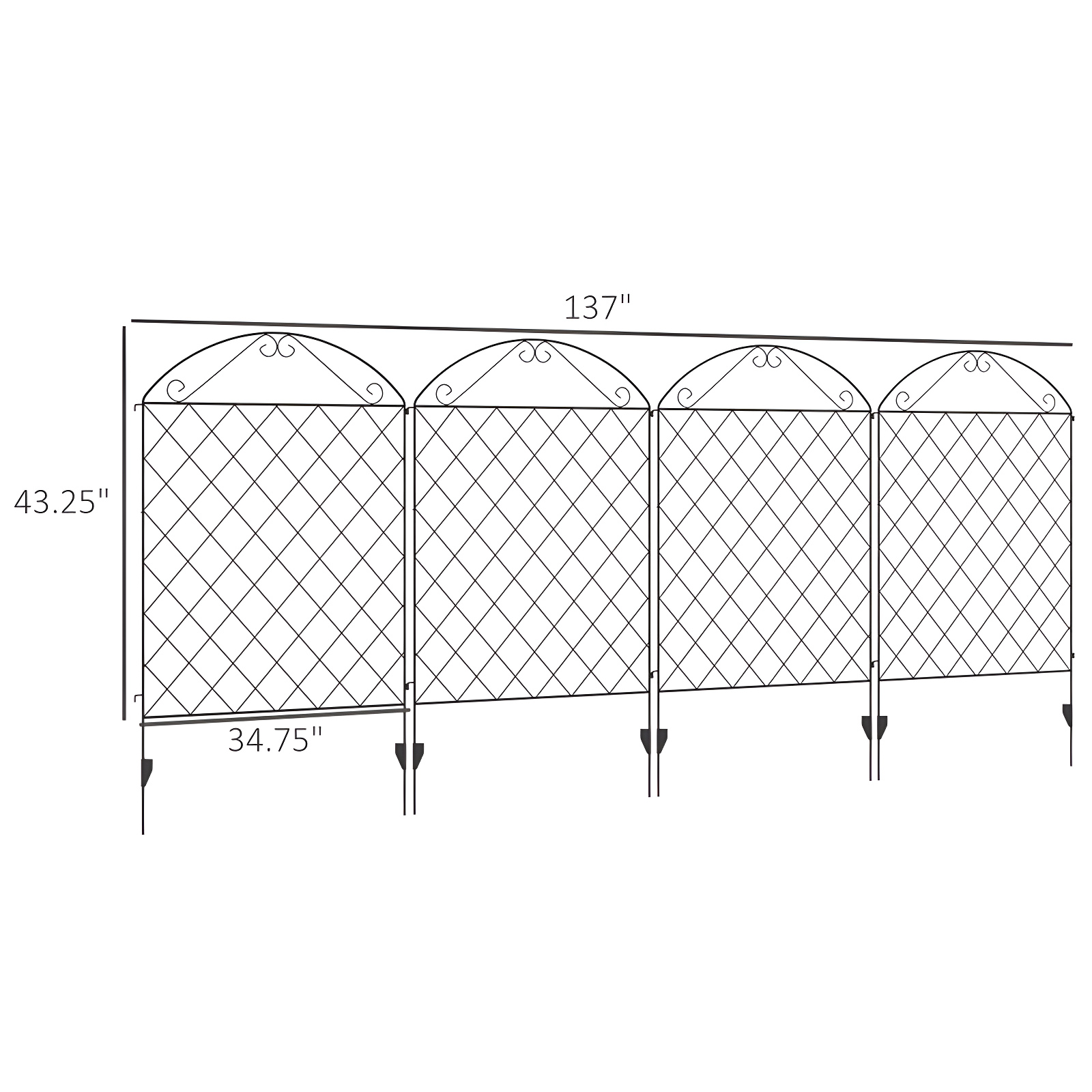 Outsunny Garden Fence, Steel Fence Panels, 11.5' L x 43" H, for Yard, Landscape, Patio (Set of 4)