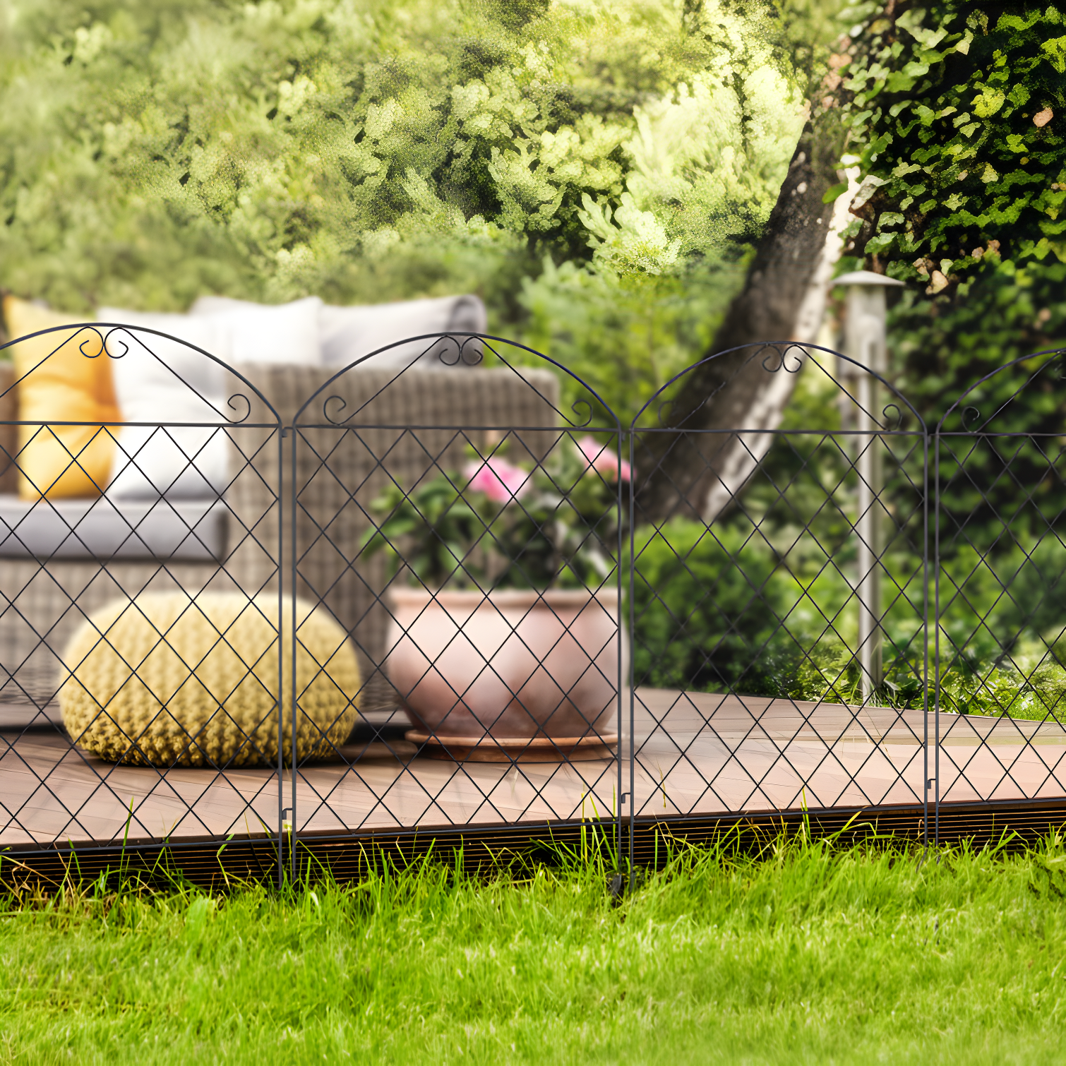 Outsunny Garden Fence, Steel Fence Panels, 11.5' L x 43" H, for Yard, Landscape, Patio (Set of 4)