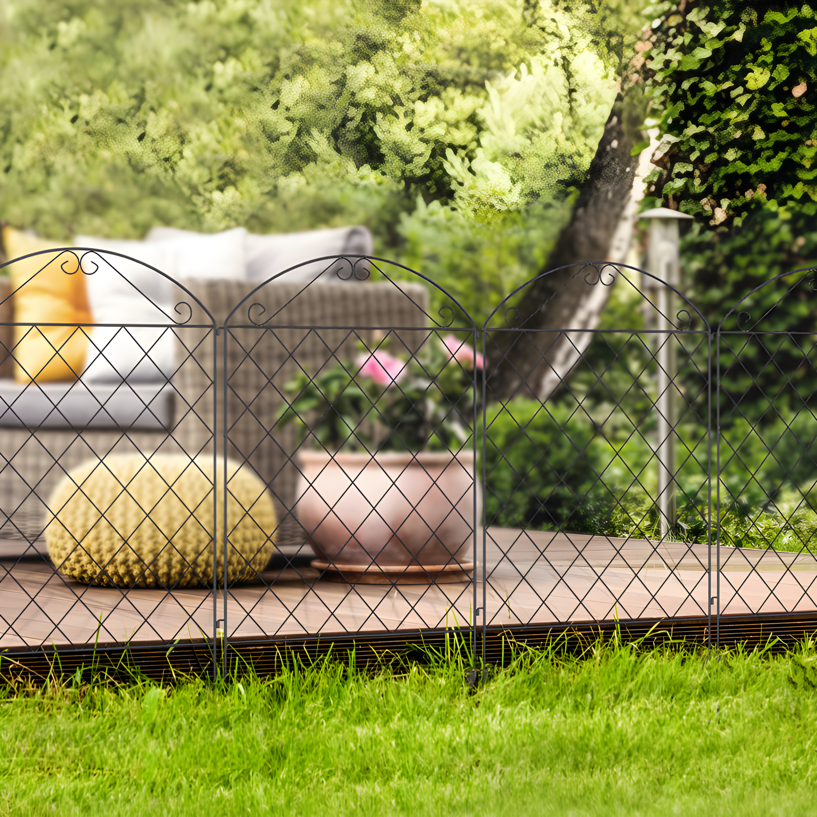 Outsunny Garden Fence, Steel Fence Panels, 11.5' L x 43" H, for Yard, Landscape, Patio (Set of 4)