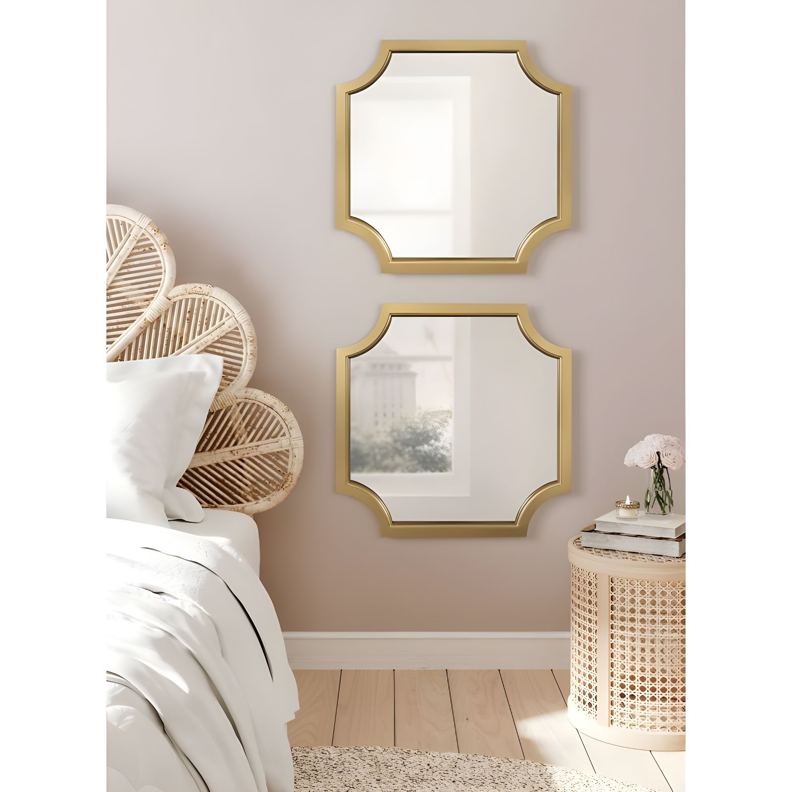 Kate & Laurel All Things Decor 24"x24" Hogan Framed Scallop Wall Mirror Gold: Modern Square No Assembly Required