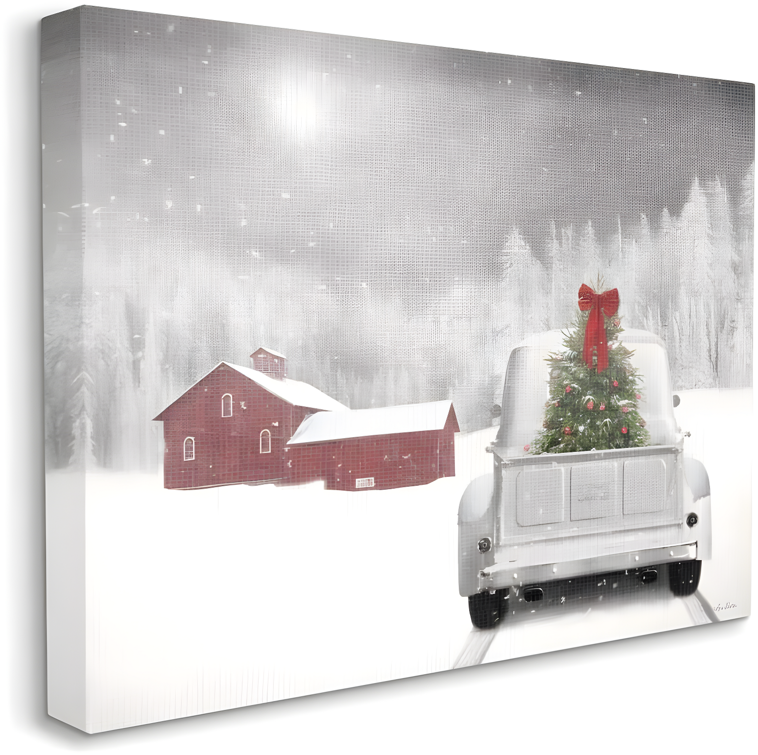 Christmas Tree at Twilight Snowy Scene Canvas Wall Art