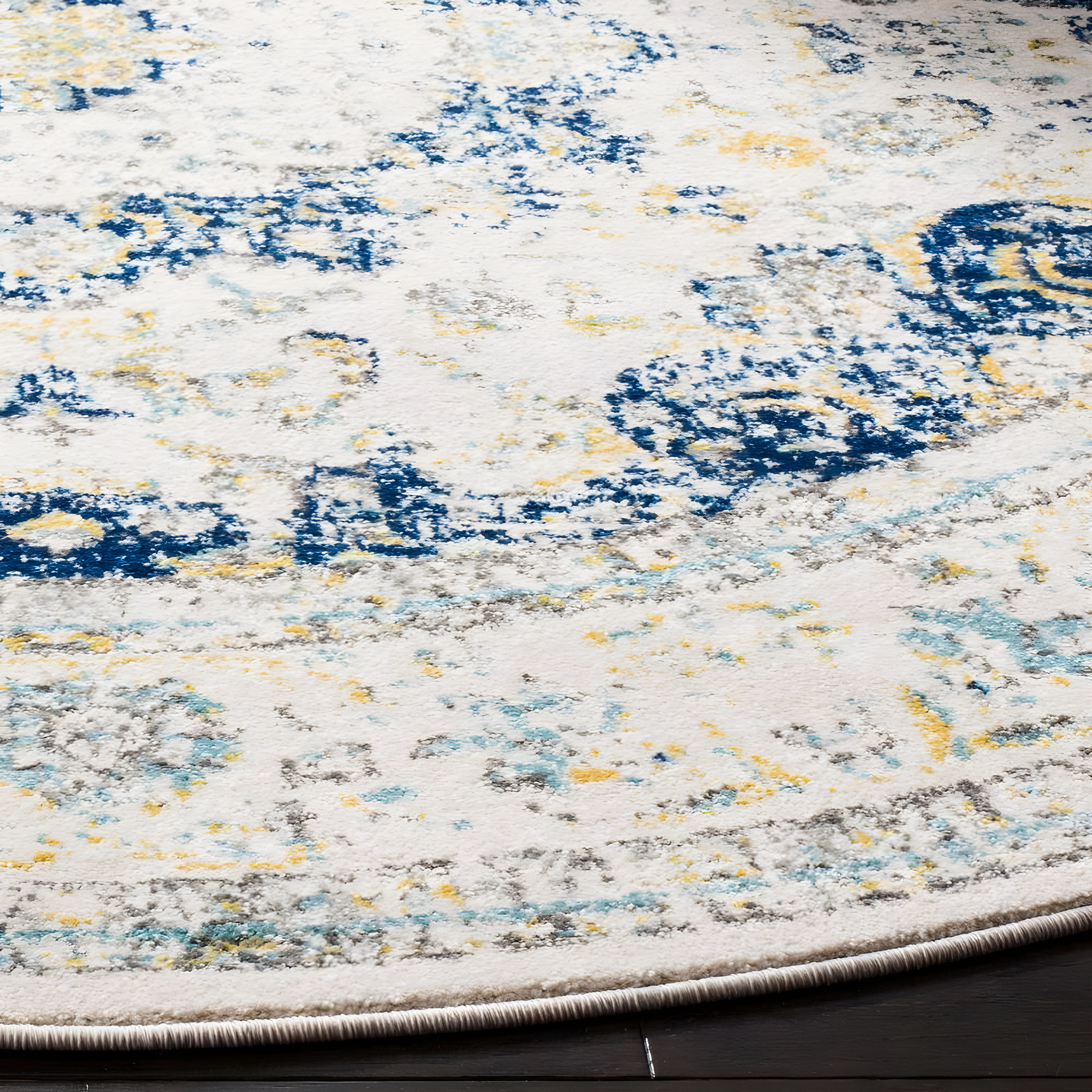 Evoke EVK220 Power Loomed Area Rug - Ivory/Blue - 6'7" Round - Safavieh.