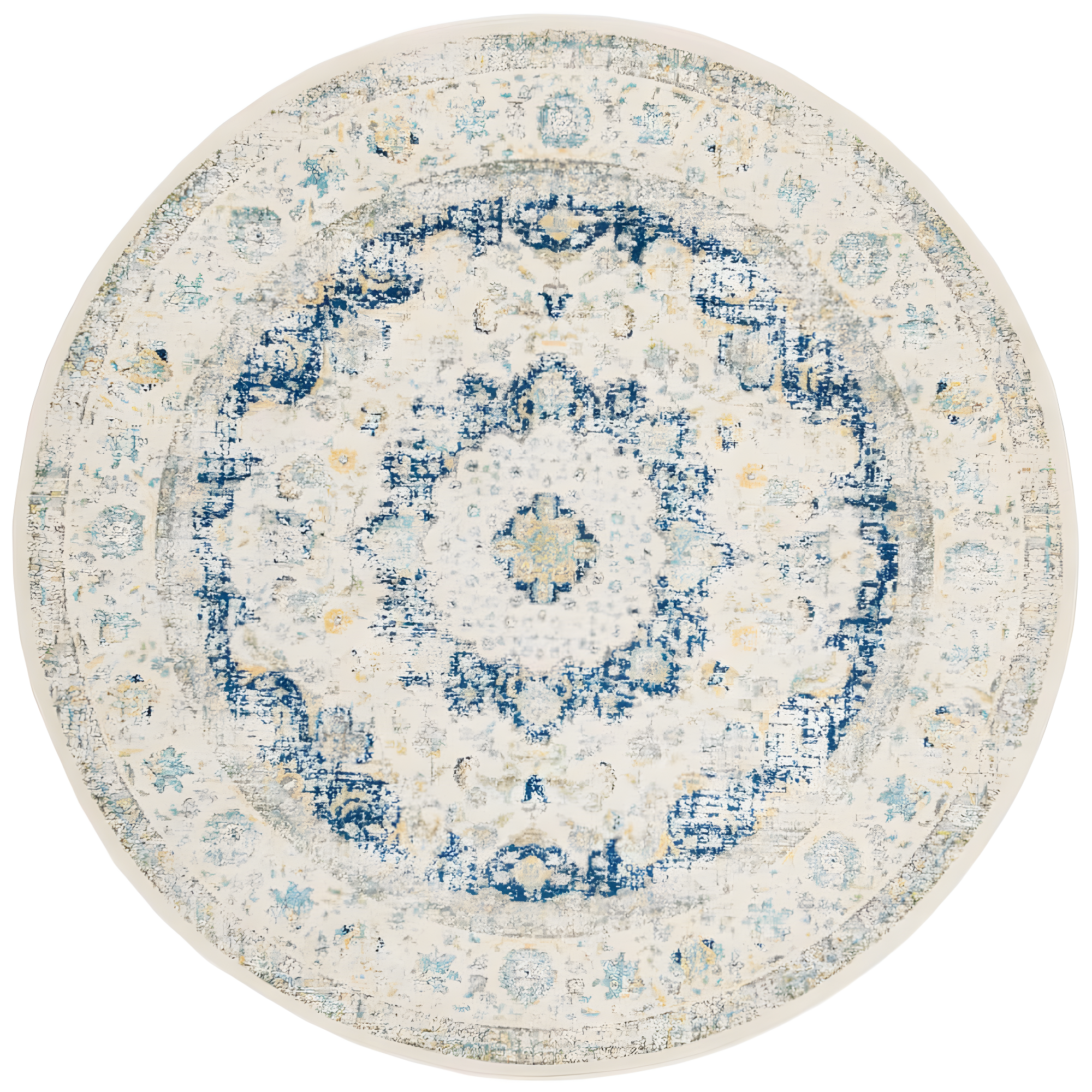 Evoke EVK220 Power Loomed Area Rug - Ivory/Blue - 6'7" Round - Safavieh.