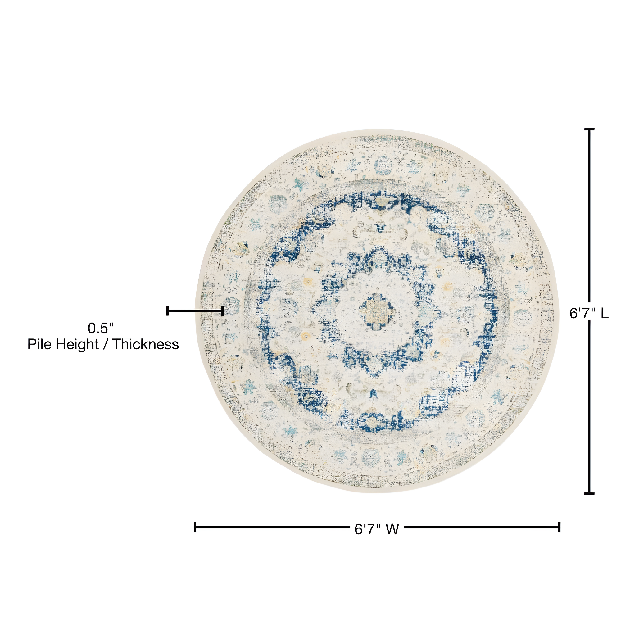 Evoke EVK220 Power Loomed Area Rug - Ivory/Blue - 6'7" Round - Safavieh.
