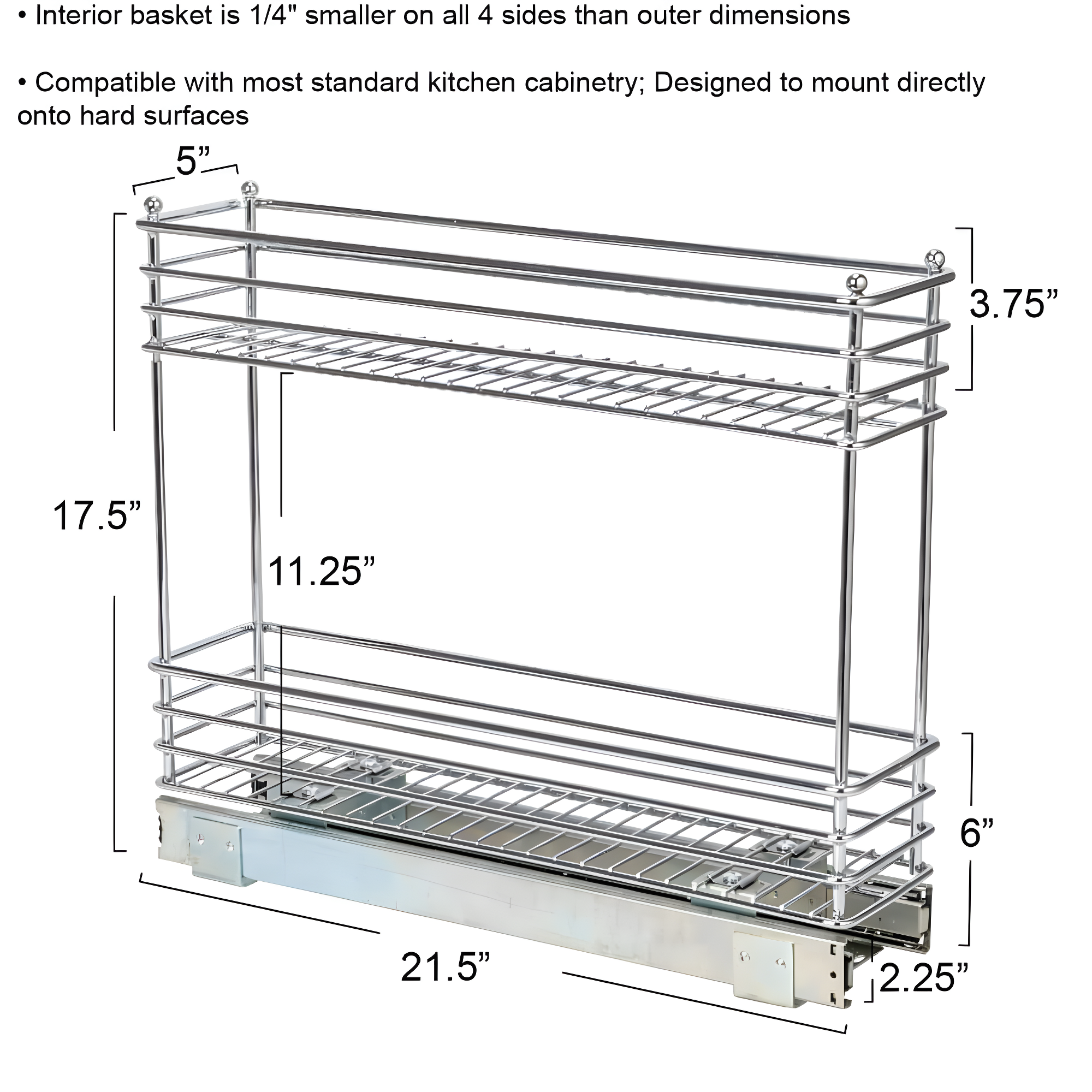 Household Essentials Glidez Multipurpose Chrome-Plated Steel Pull-Out/Slide-Out Storage Organizer for Under Cabinet Use - 2-Tier Design - Fits Standard Size Cabinet or Shelf, Chrome