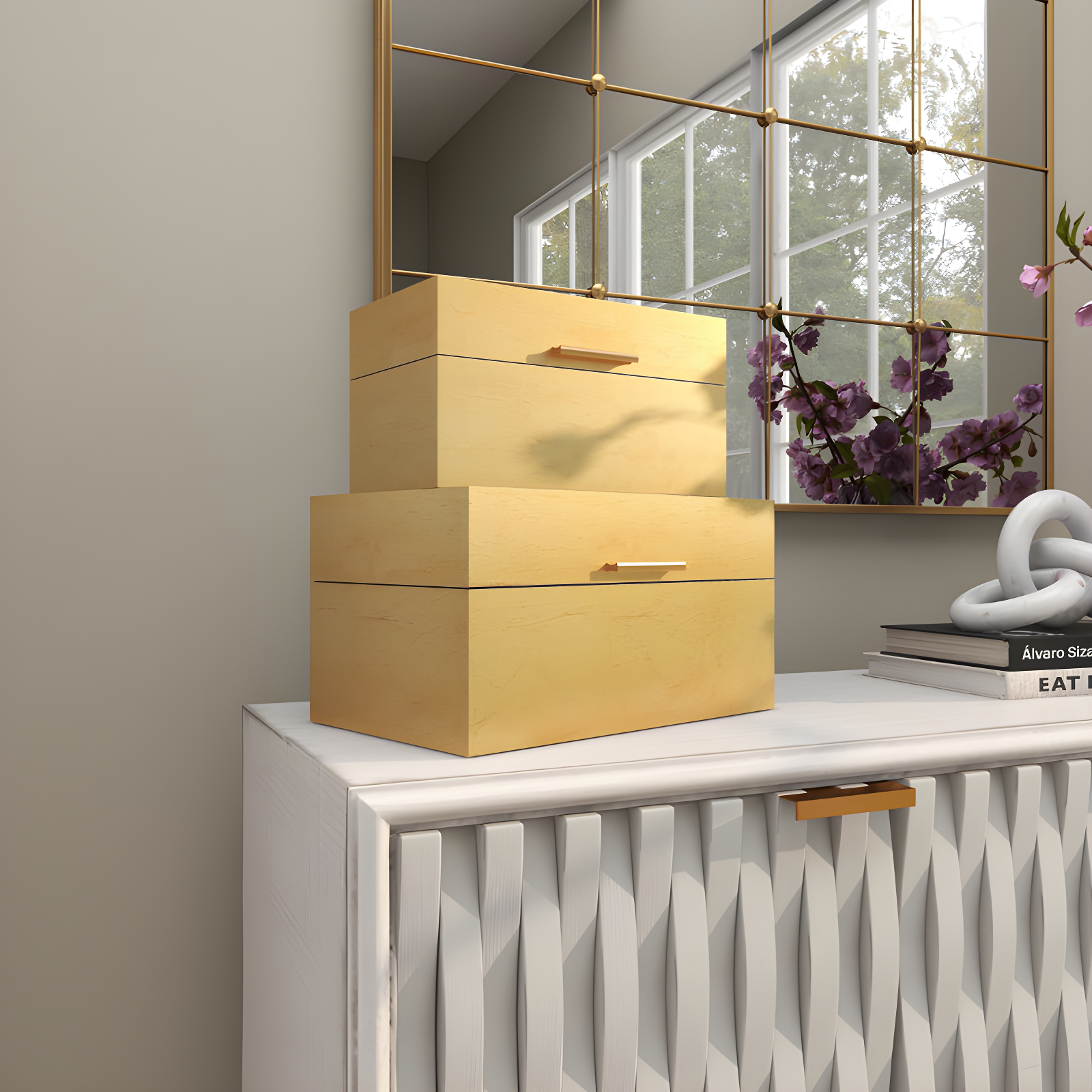 CosmoLiving by Cosmopolitan Wooden Decorative Box with Textured Foiled Exterior Set