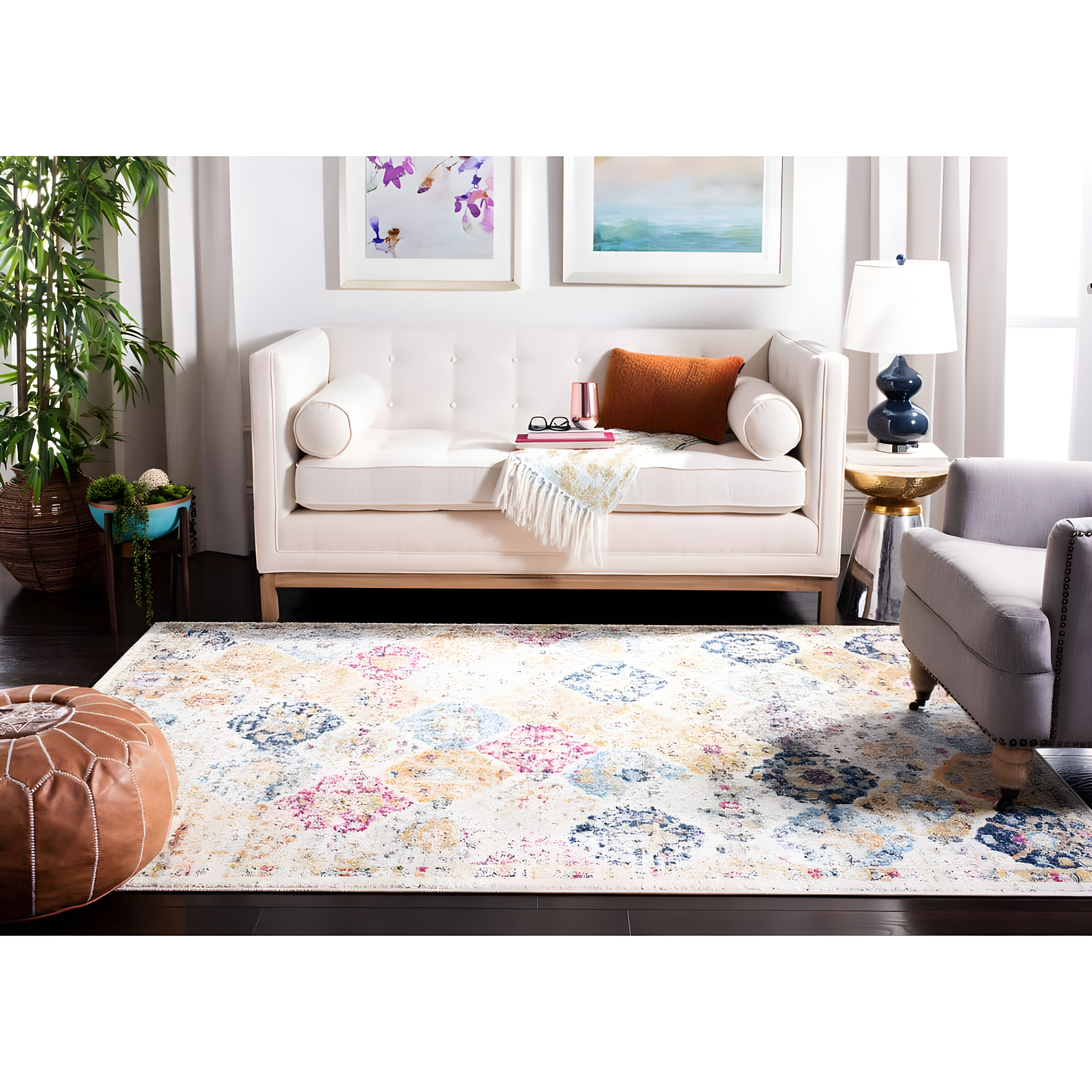 Madison MAD611 Power Loomed Indoor Area Rug - Cream/Multi - 4'x6' - Safavieh