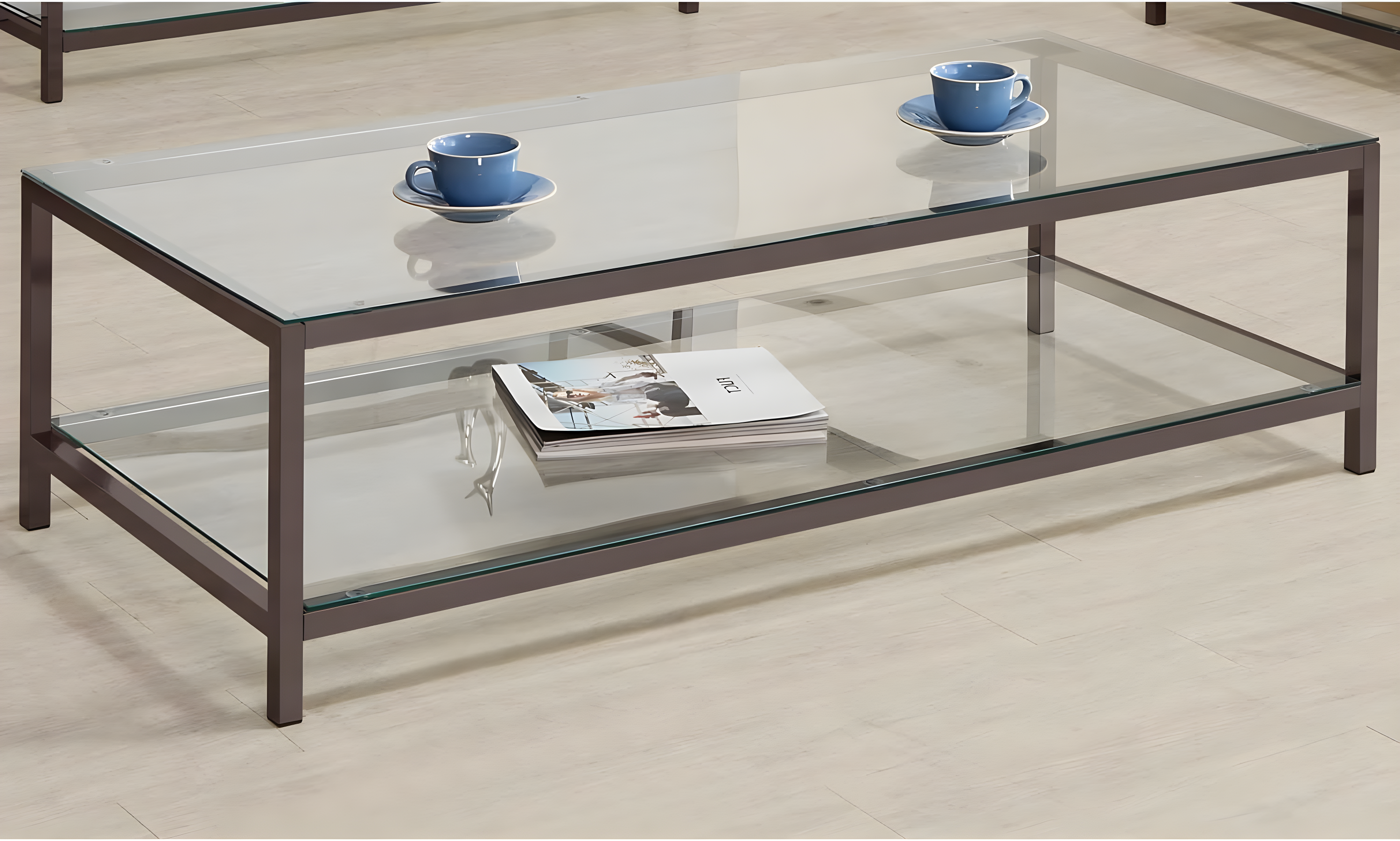 Trini Coffee Table with Glass Top and Shelf Black Nickel - Coaster