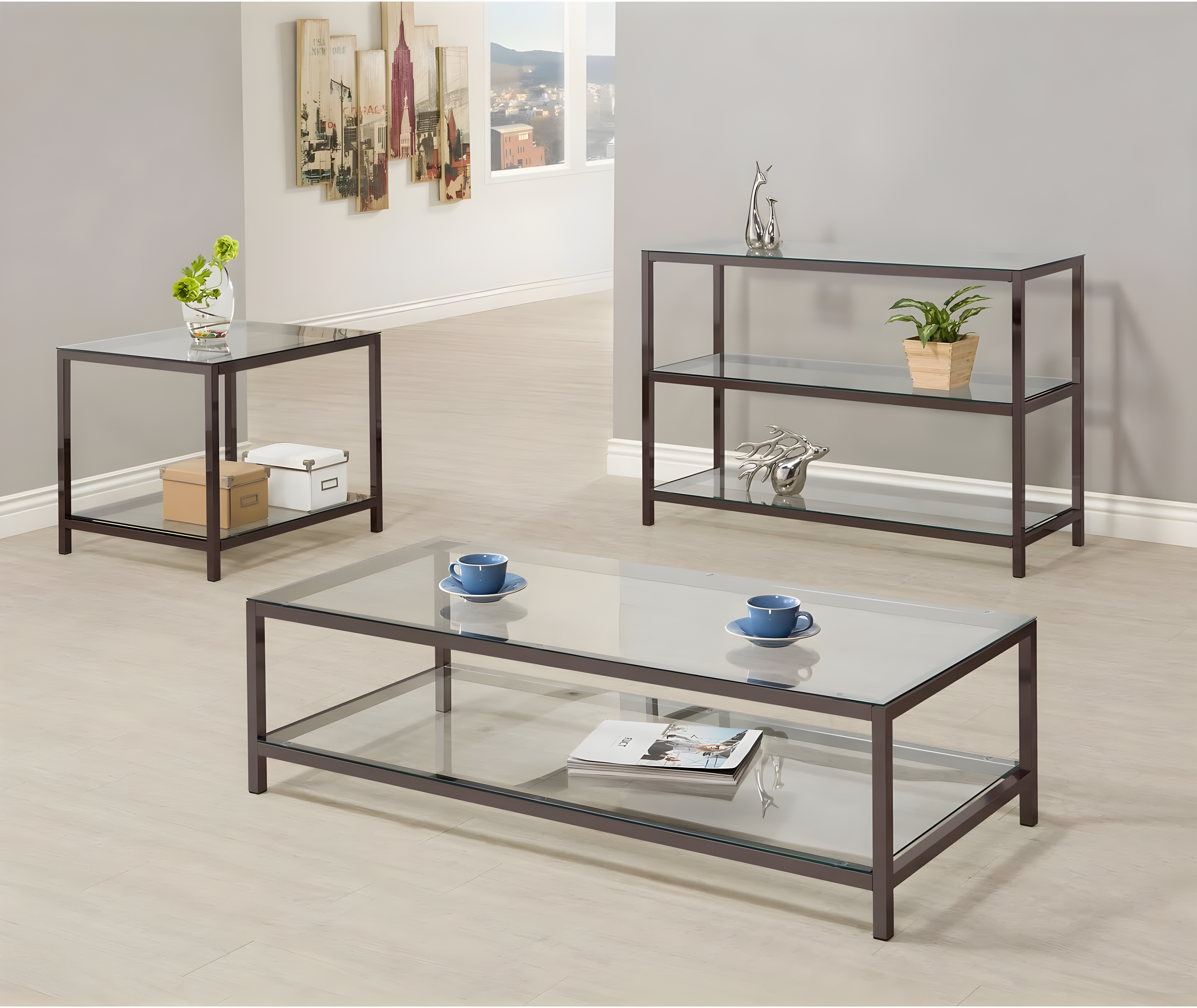 Trini Coffee Table with Glass Top and Shelf Black Nickel - Coaster