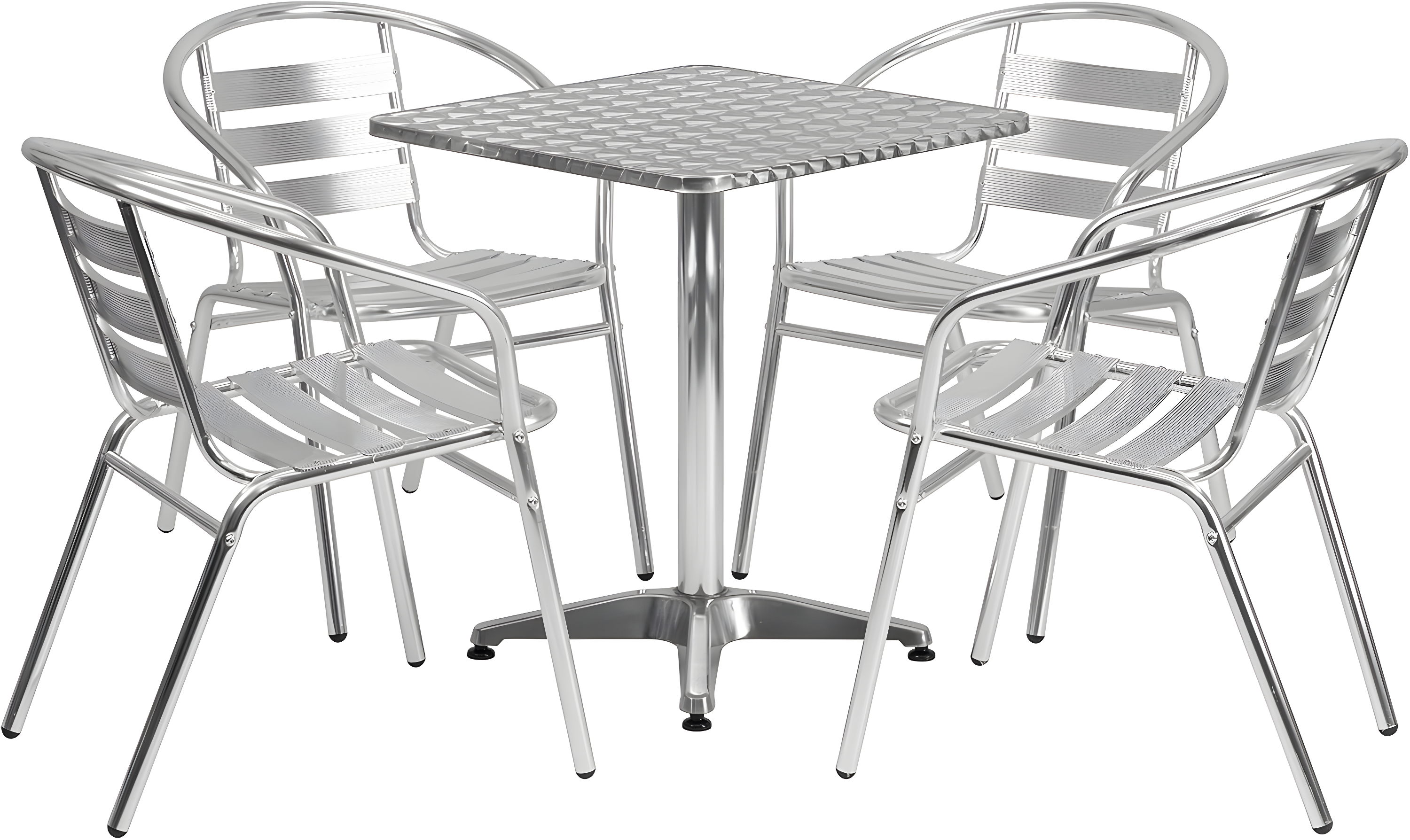 Flash Furniture Lila Juego de Mesa Cuadrada de Aluminio para Interior y Exterior de 23,5 Pulgadas con 4 Sillas con Respaldo de Listones