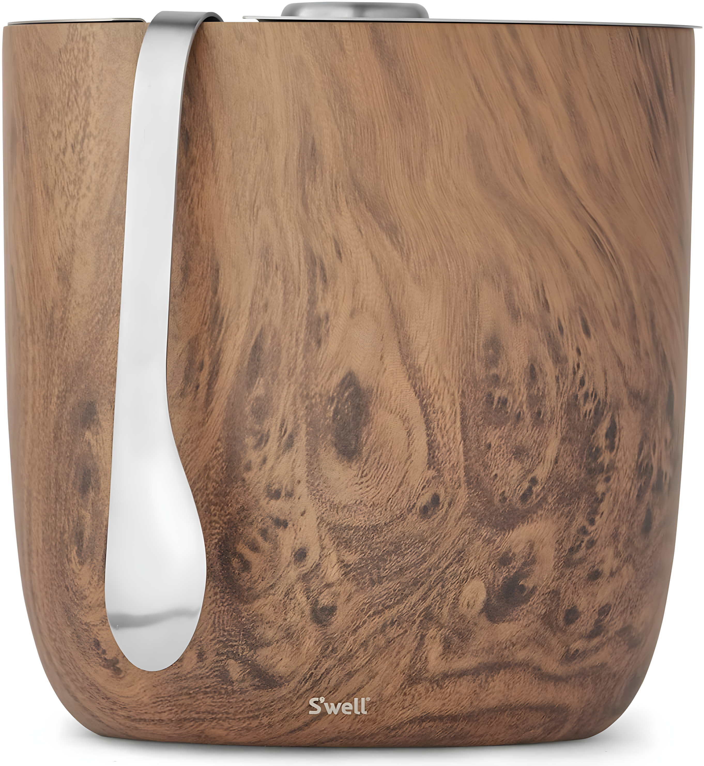 S'well Wood Triple-Layered Vacuum-Insulated Stainless Steel Ice Bucket with Tongs, Teakwood