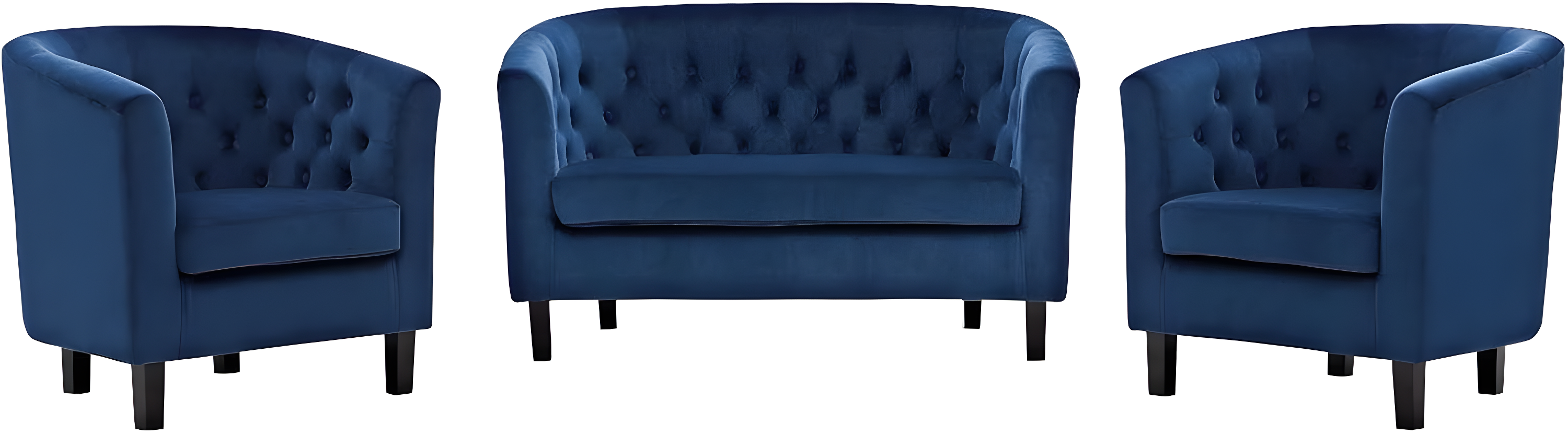 Modway Prospect Juego de Sillón y Sofá de Dos Plazas de Terciopelo de Alto Rendimiento de 3 Piezas en Azul Marino