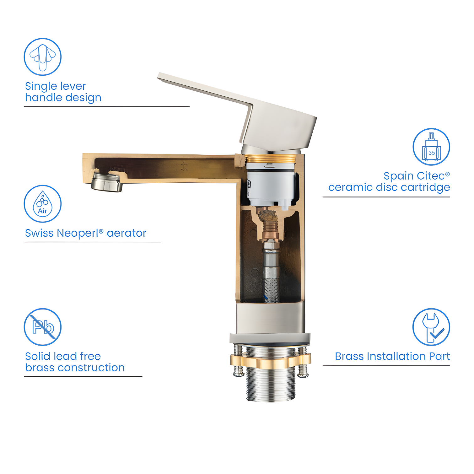 KIBI KBF1002BN Cube Single-Hole Single-handle Bathroom Faucet