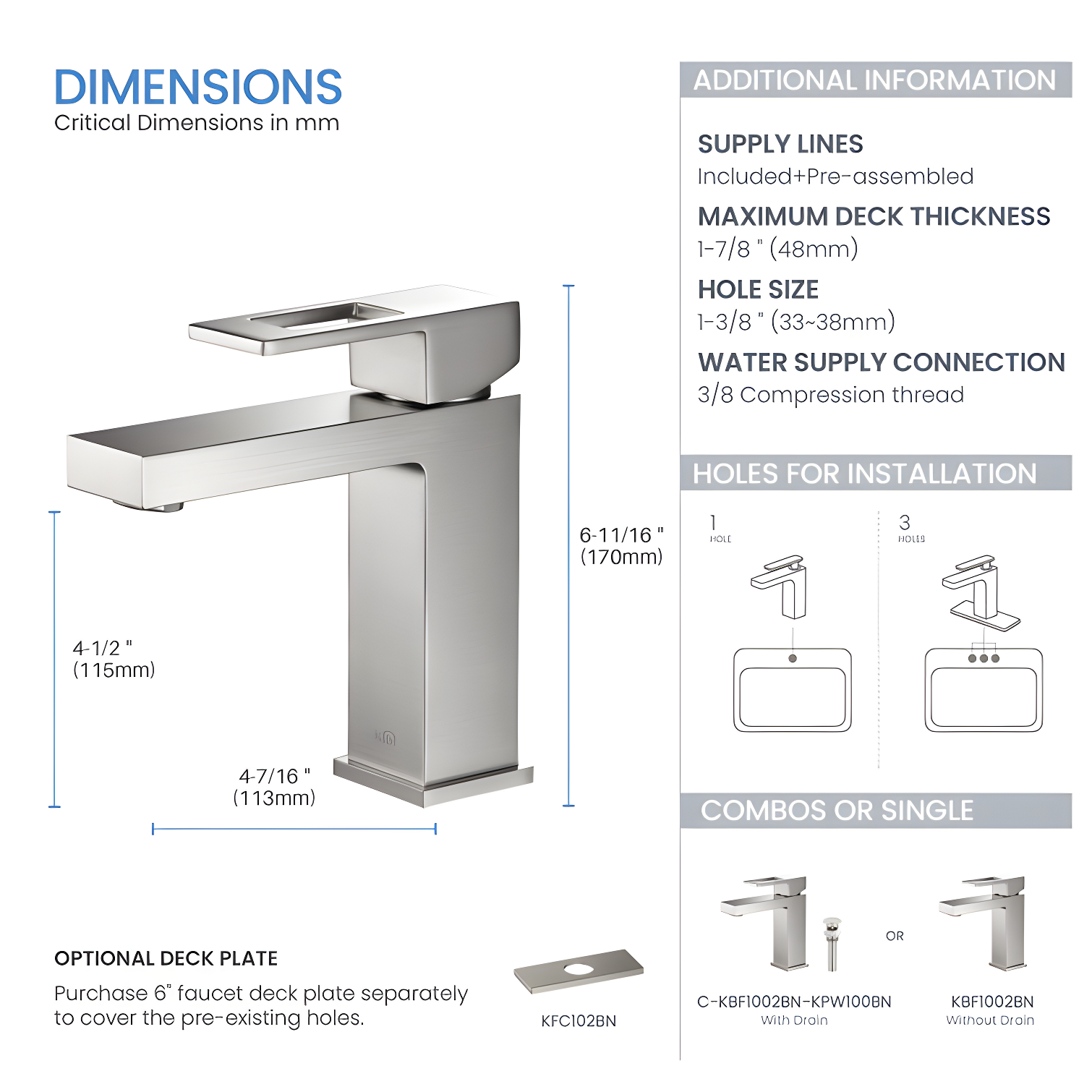 KIBI KBF1002BN Cube Single-Hole Single-handle Bathroom Faucet
