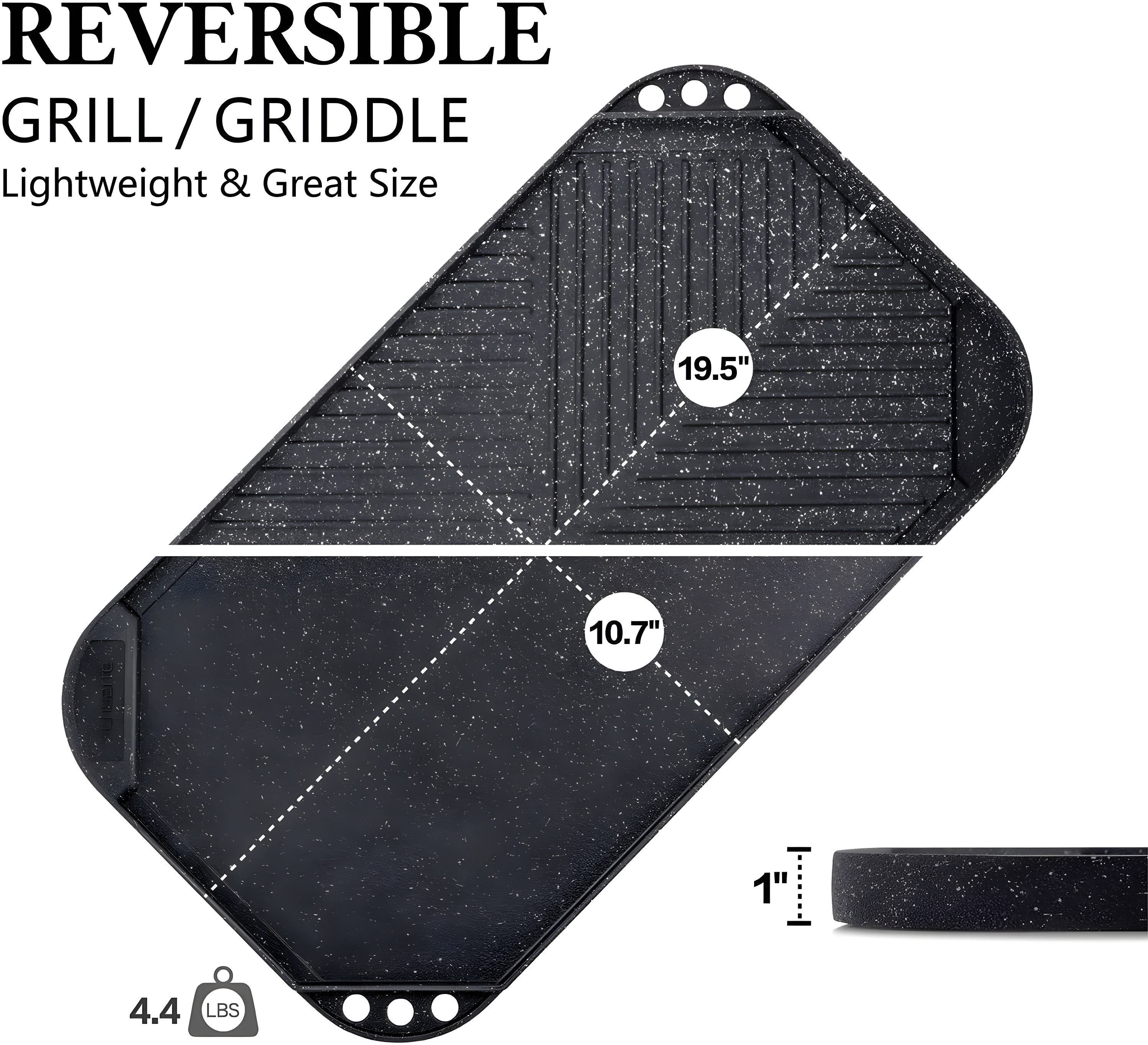 Black Cast Aluminum Reversible Grill and Griddle Pan, 19.5" x 10.7"