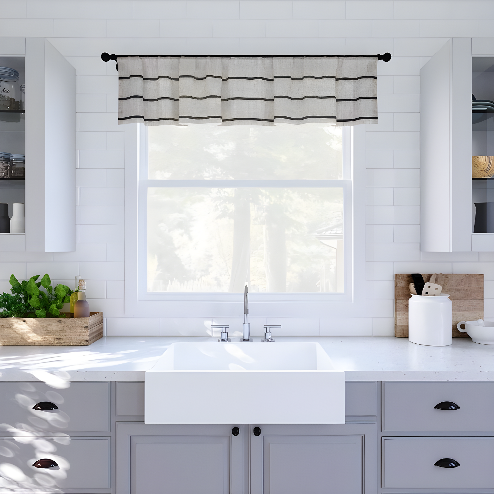 Clean Window Clean Window Aso Twill Stripe Linen Blend Sheer Rod Pocket Kitchen Curtain Valance