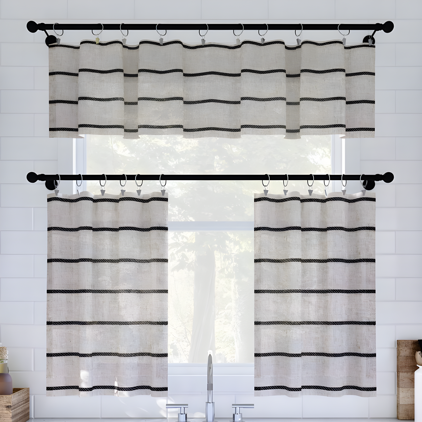 Clean Window Clean Window Aso Twill Stripe Linen Blend Sheer Rod Pocket Kitchen Curtain Valance