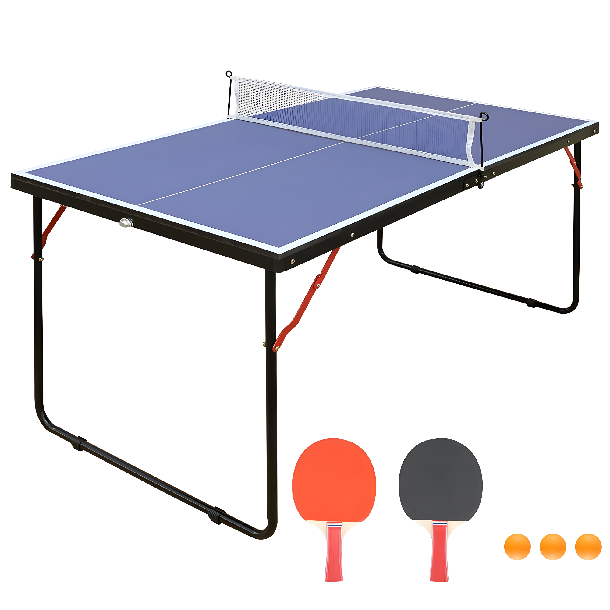 Portable Foldable Table Tennis Set with Net, Paddles, and Balls - Indoor/Outdoor Blue - 4.5ft