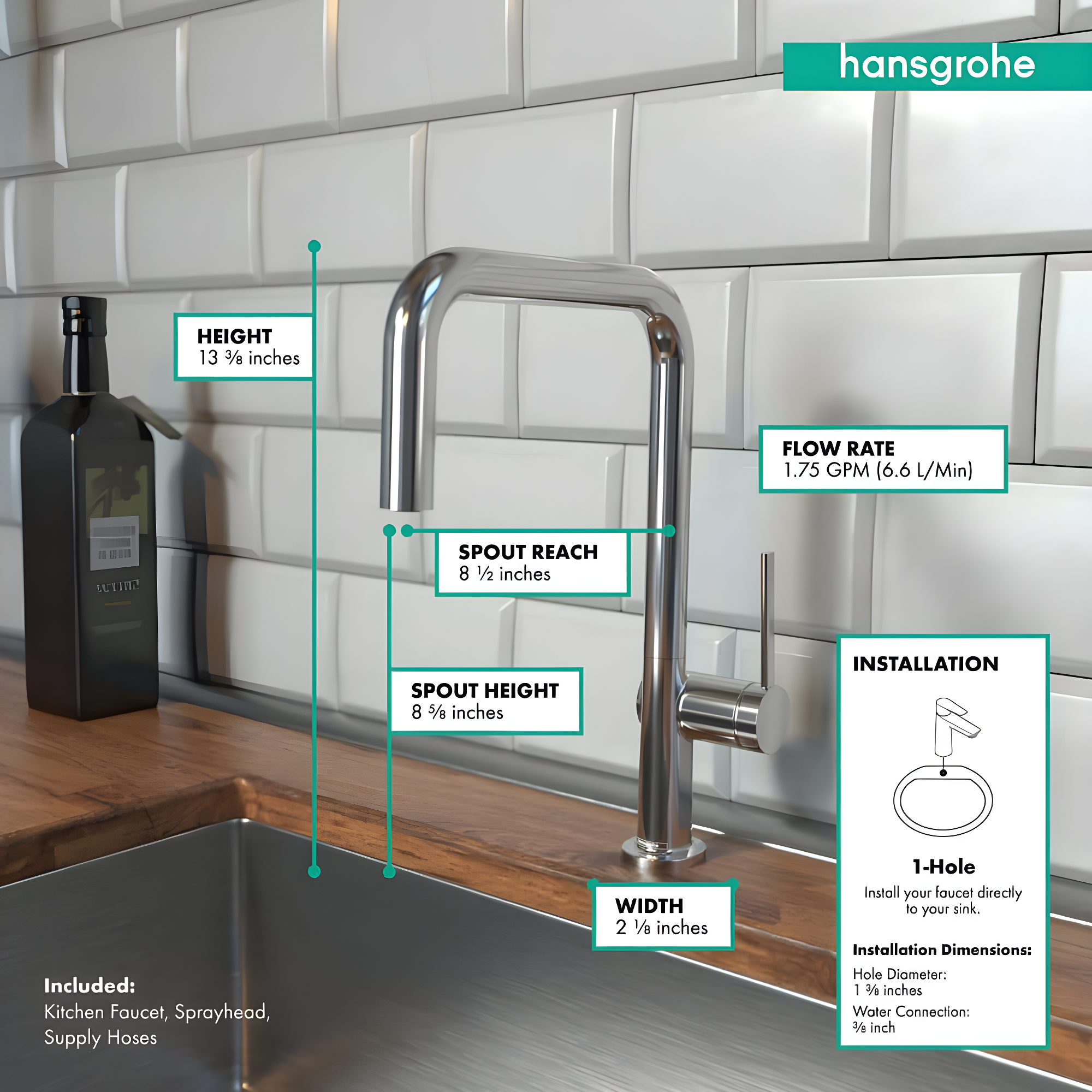 hansgrohe Talis N Kitchen Faucet, U-Style 1-Spray, 1.75 GPM