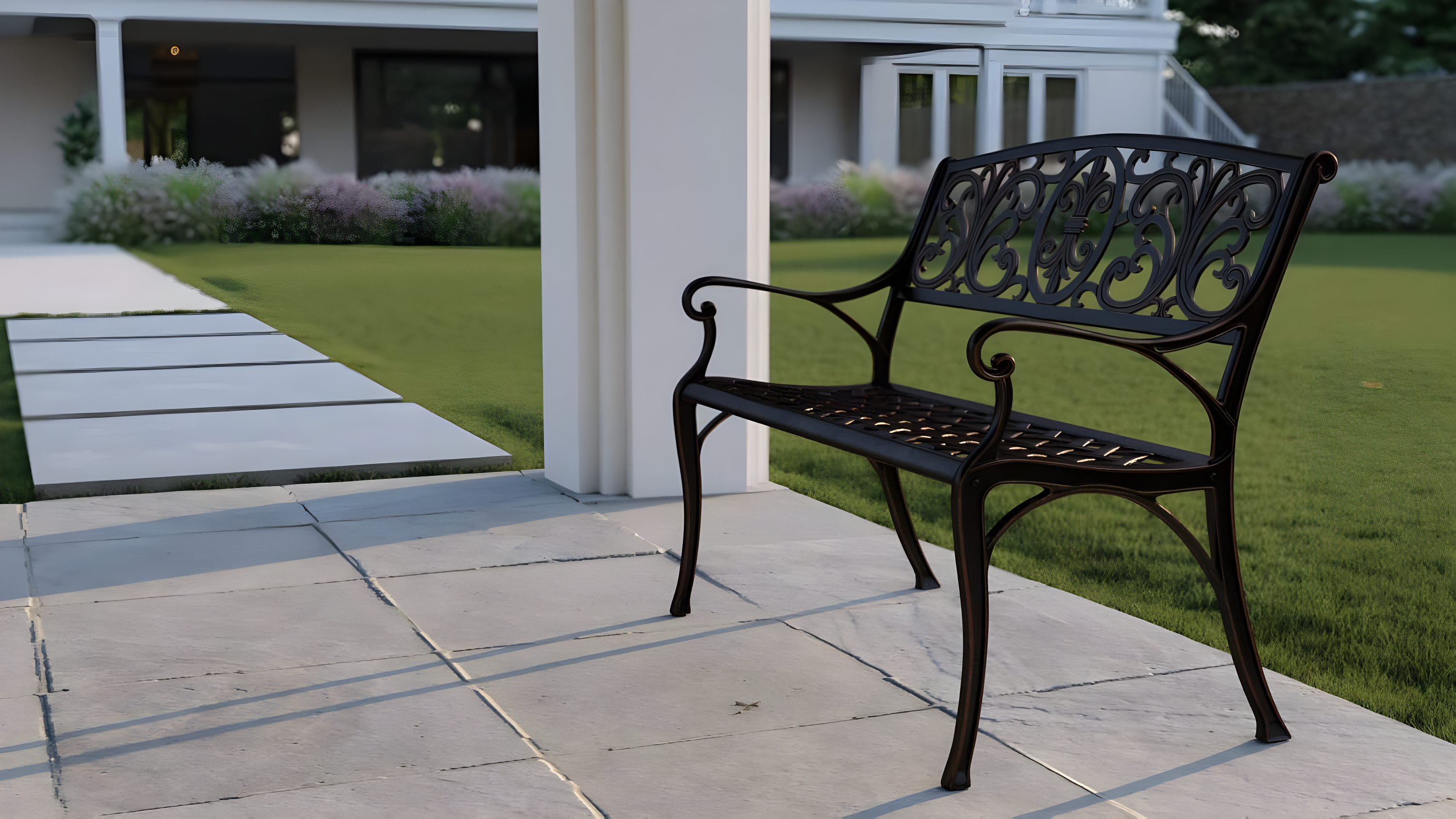 Balkene Home Decatur Outdoor Cast Aluminum Patio Bench Heavy Duty Rust Free Aluminum Construction - Antique Bronze Finish