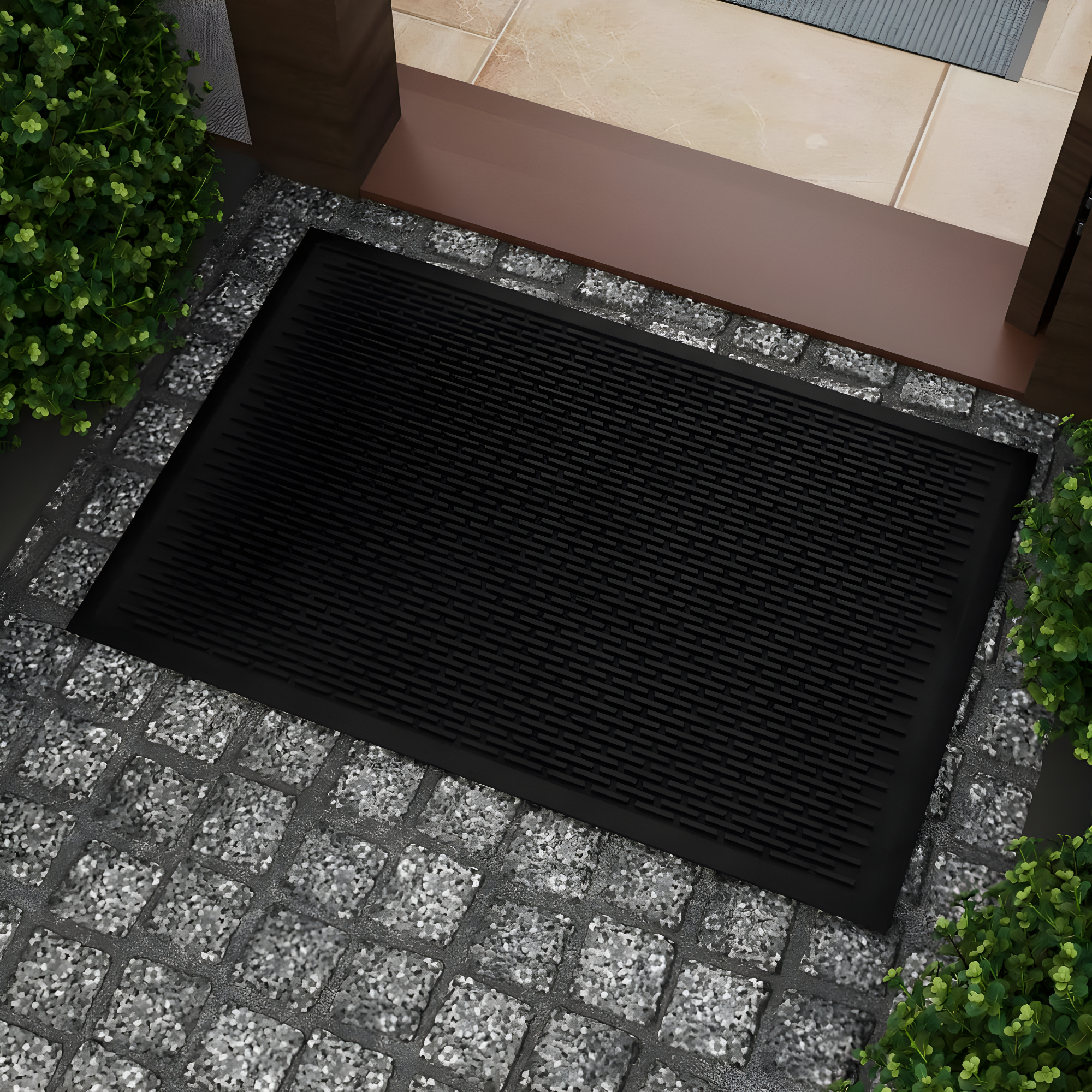 Ottomanson Easy clean, Waterproof Non-Slip Indoor/Outdoor Rubber Doormat, Black