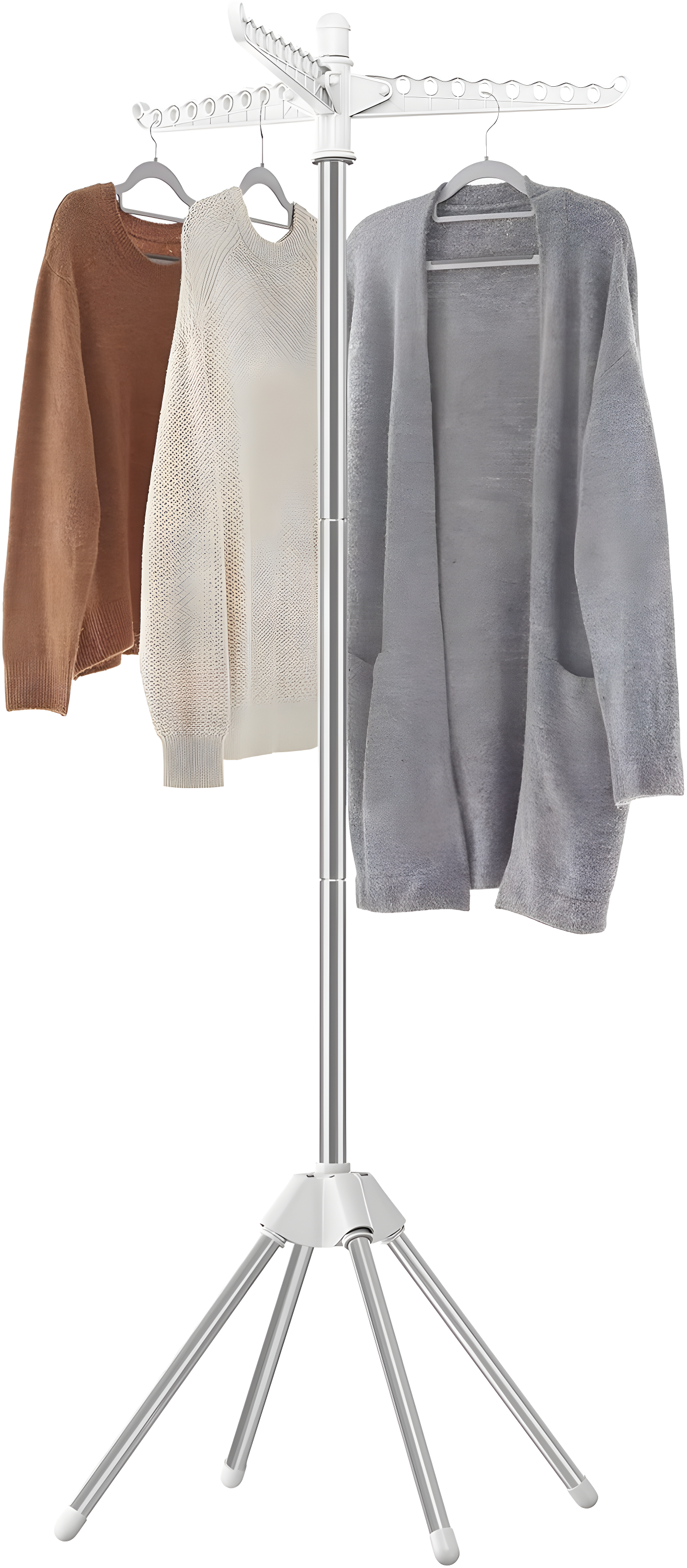 SONGMICS Clothes Drying Rack, 59-Inch Folding Laundry Drying Rack with 3 Rotatable Arms for Hangers, 4 Legs, Stainless Steel, for 27 Pieces of Clothes, White and Silver ULLR510W01