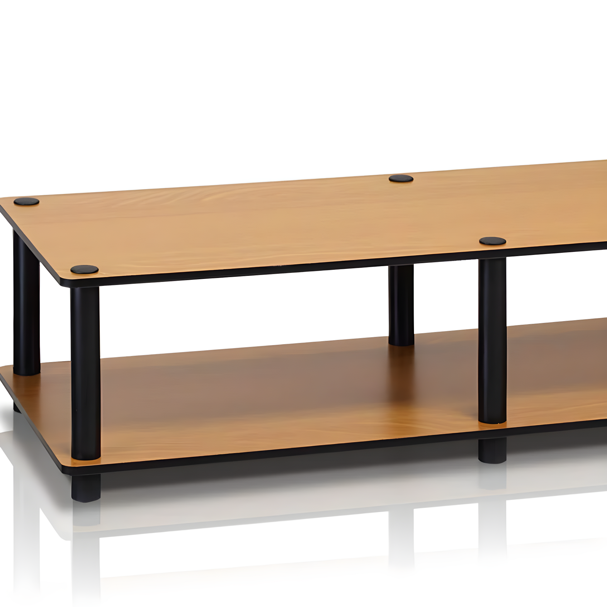 Furinno No Tools Wide TV Stand Media Entertainment Center for TVs up to 43" with Large Capacity Light Cherry Color Black Tube