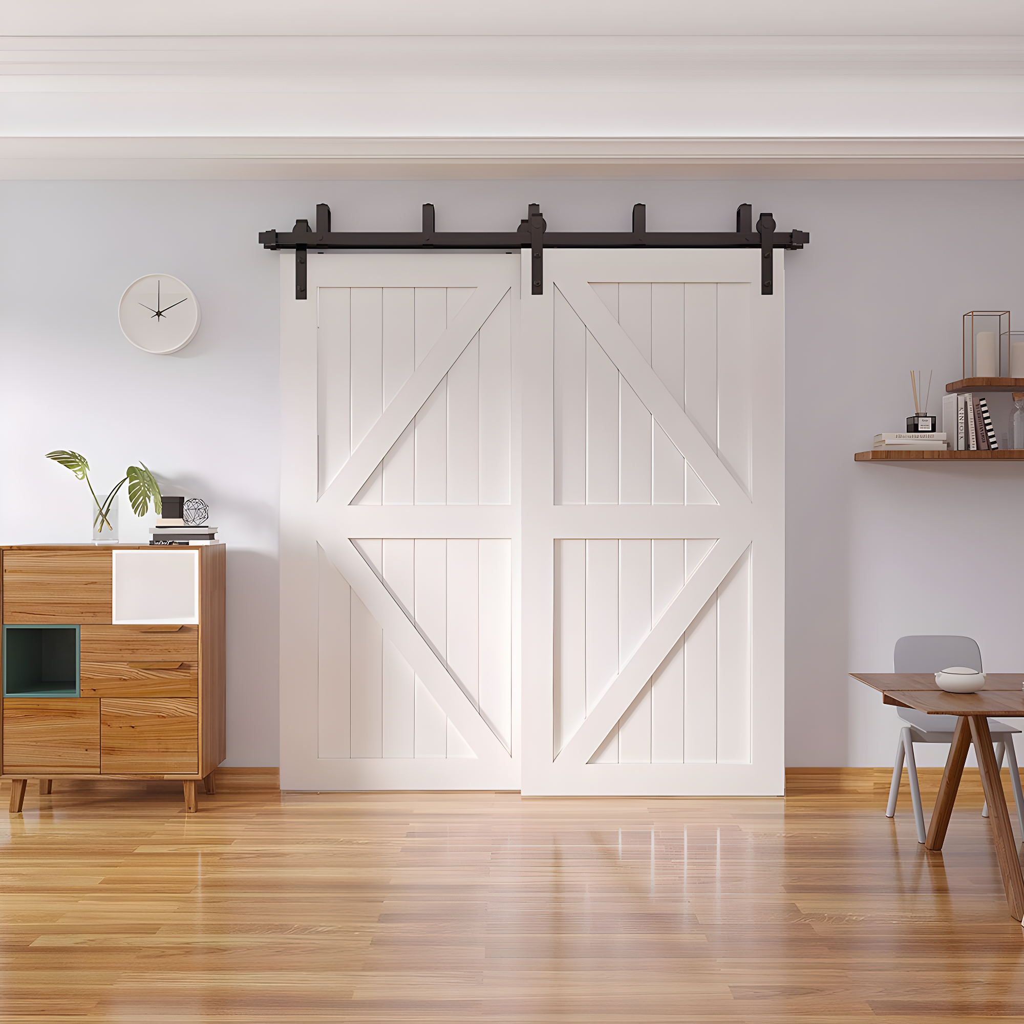 LAZ Sliding Double Bypass Double Door Barn Door Hardware Kit