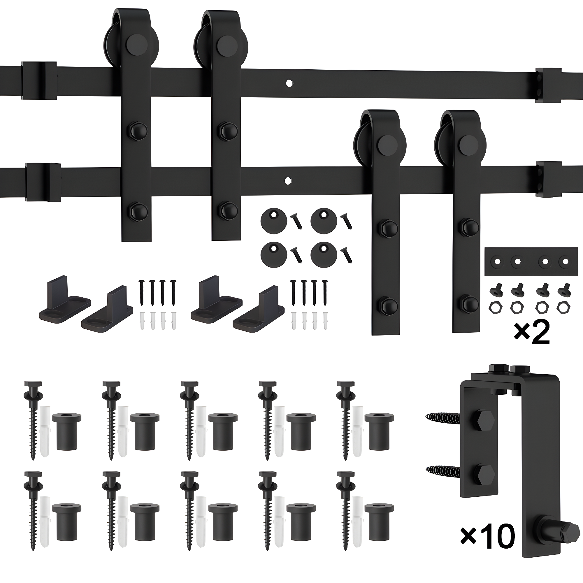 LAZ Sliding Double Bypass Double Door Barn Door Hardware Kit