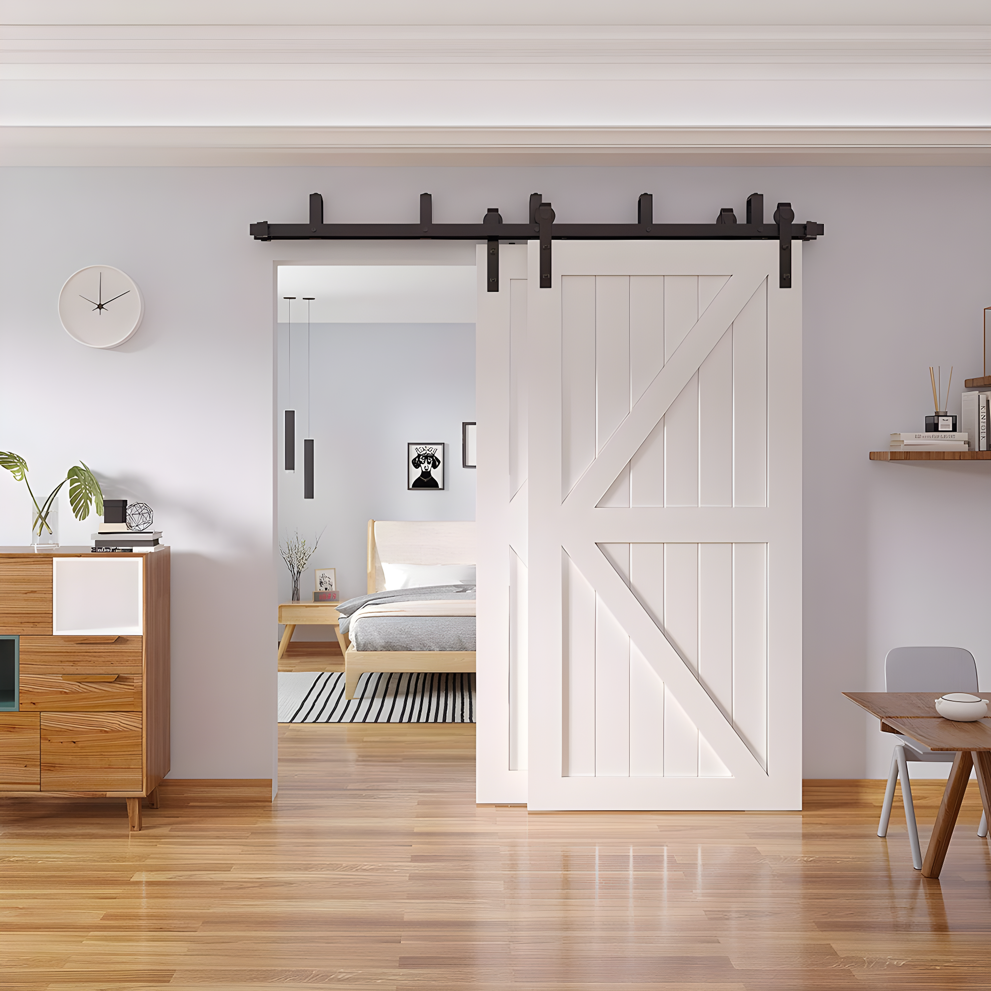 LAZ Sliding Double Bypass Double Door Barn Door Hardware Kit