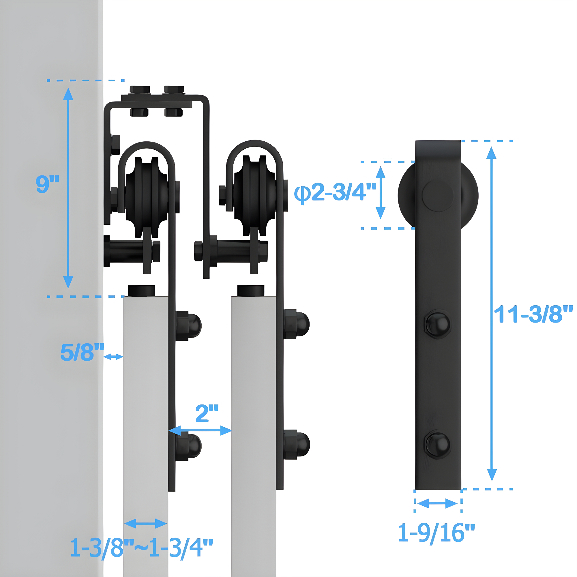 LAZ Sliding Double Bypass Double Door Barn Door Hardware Kit