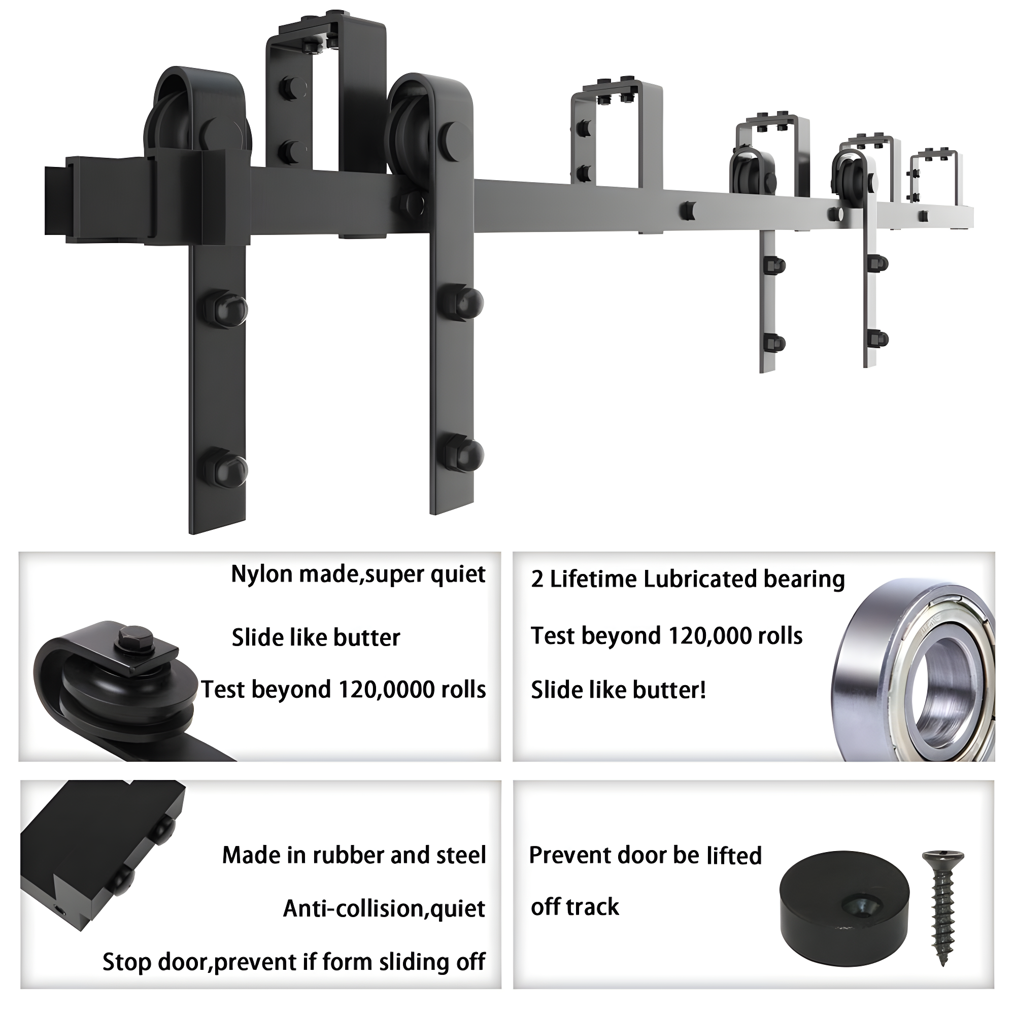 LAZ Sliding Double Bypass Double Door Barn Door Hardware Kit