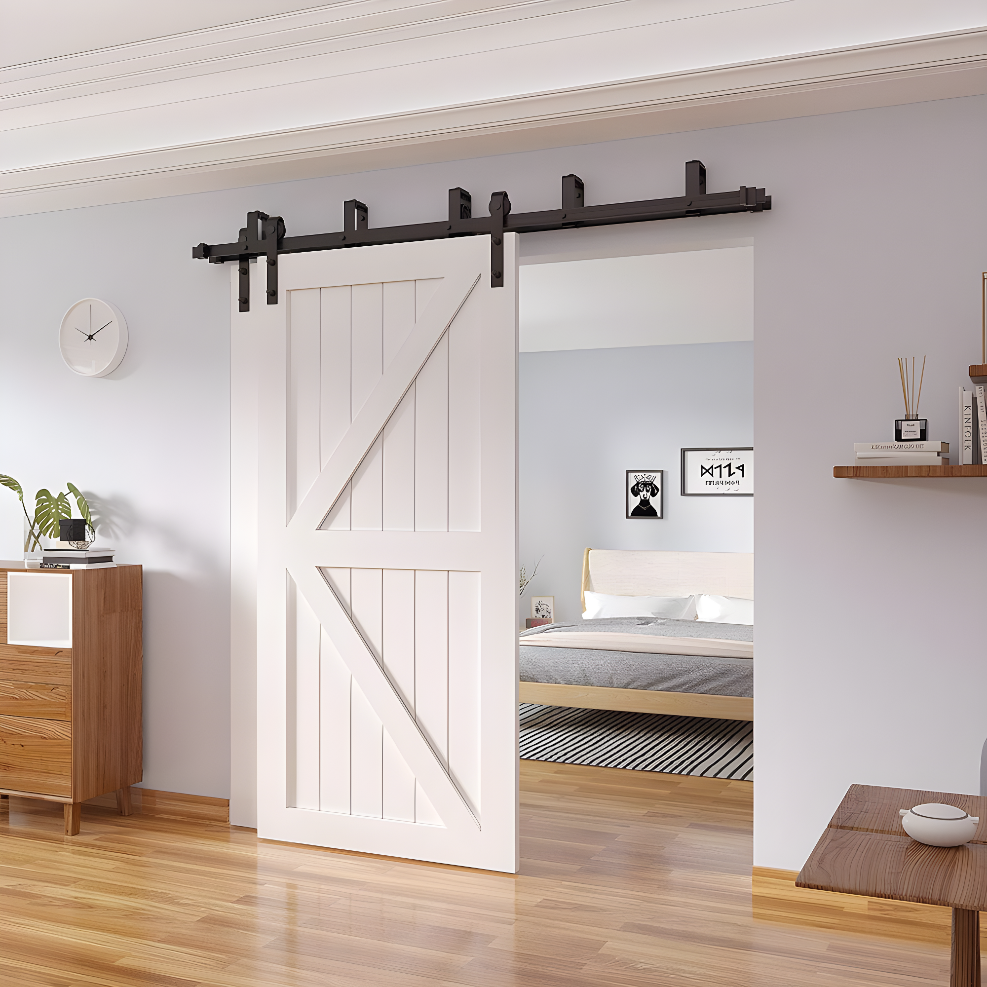 LAZ Sliding Double Bypass Double Door Barn Door Hardware Kit